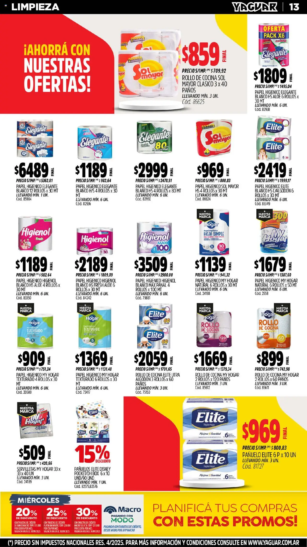 Yaguar - Salta │ válido desde el 15.09.2025 | Página: 14 | Productos: Papel higiénico, Algodón, Pañuelo, Servilletas