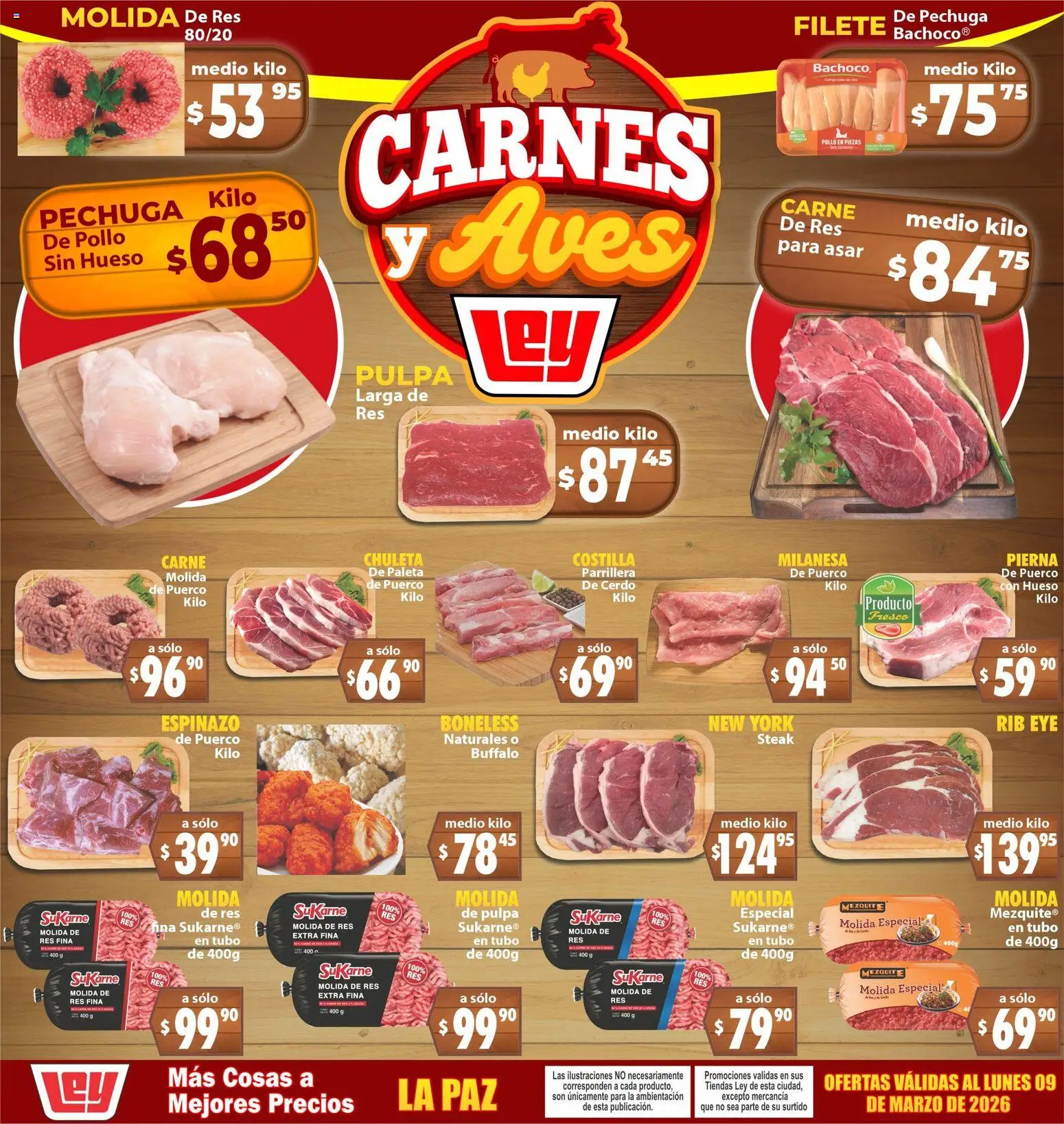 Nuevas ofertas de Casa Ley válidas en toda la República Mexicana desde el 07.03.2026. ¡Encuentra las mejores ofertas en Casa Ley folleto Carnes y Aves La Paz! | Página: 1 | Productos: Pollo, Milanesa, Cerdo, Res