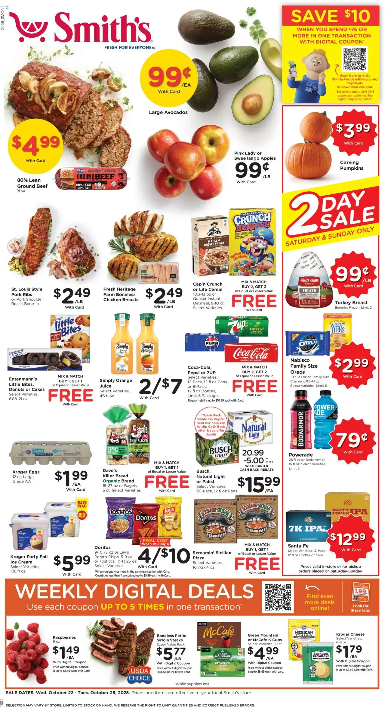 Smith's Weekly Ad - valid from 22.10.2025 | Page: 1 | Products: Clip, Eggs, Bread, Pork