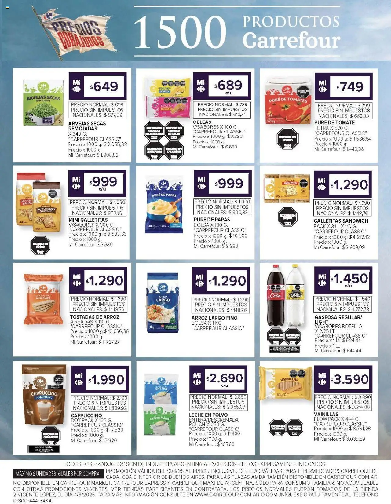 Carrefour ofertas - CABA │ válido desde el 12.08.2025 | Página: 14 | Productos: Galletitas, Leche en polvo, Pure de Tomate, Arroz
