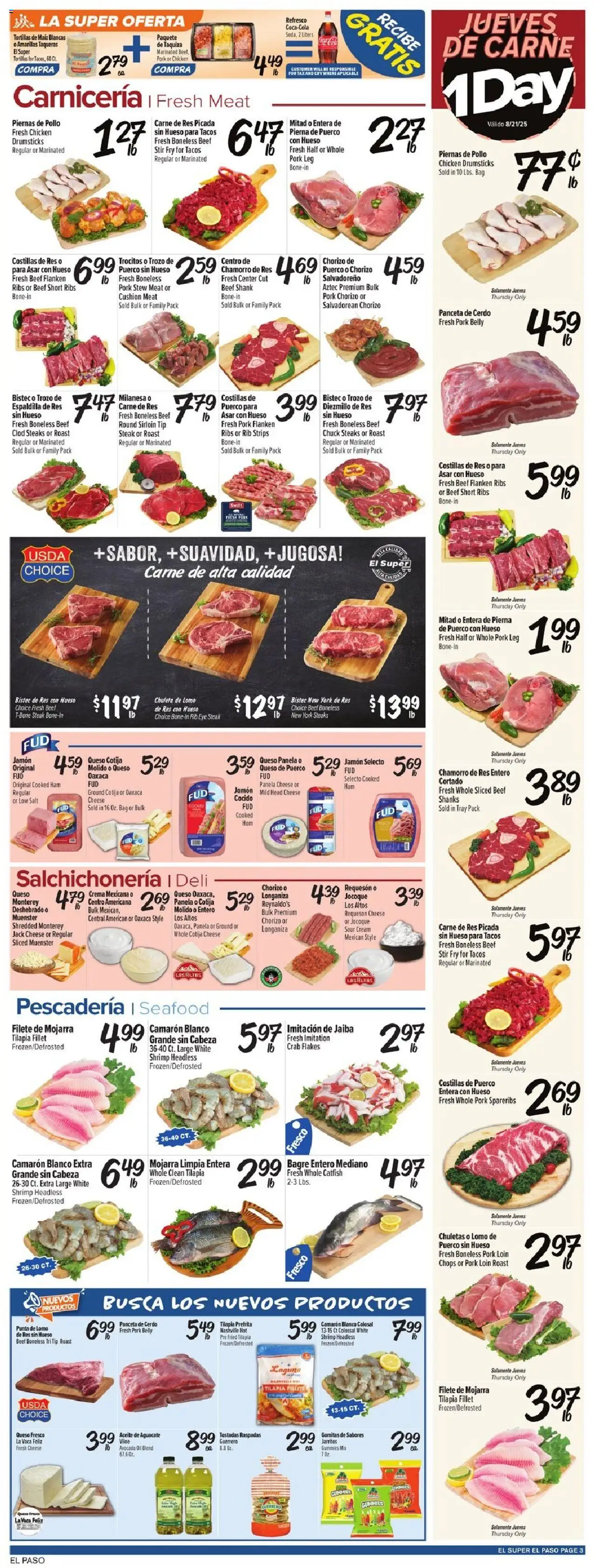 El Super Weekly Ad - valid from 20.08.2025 | Page: 3 | Products: Pork, Sour cream, Beef, Cushion
