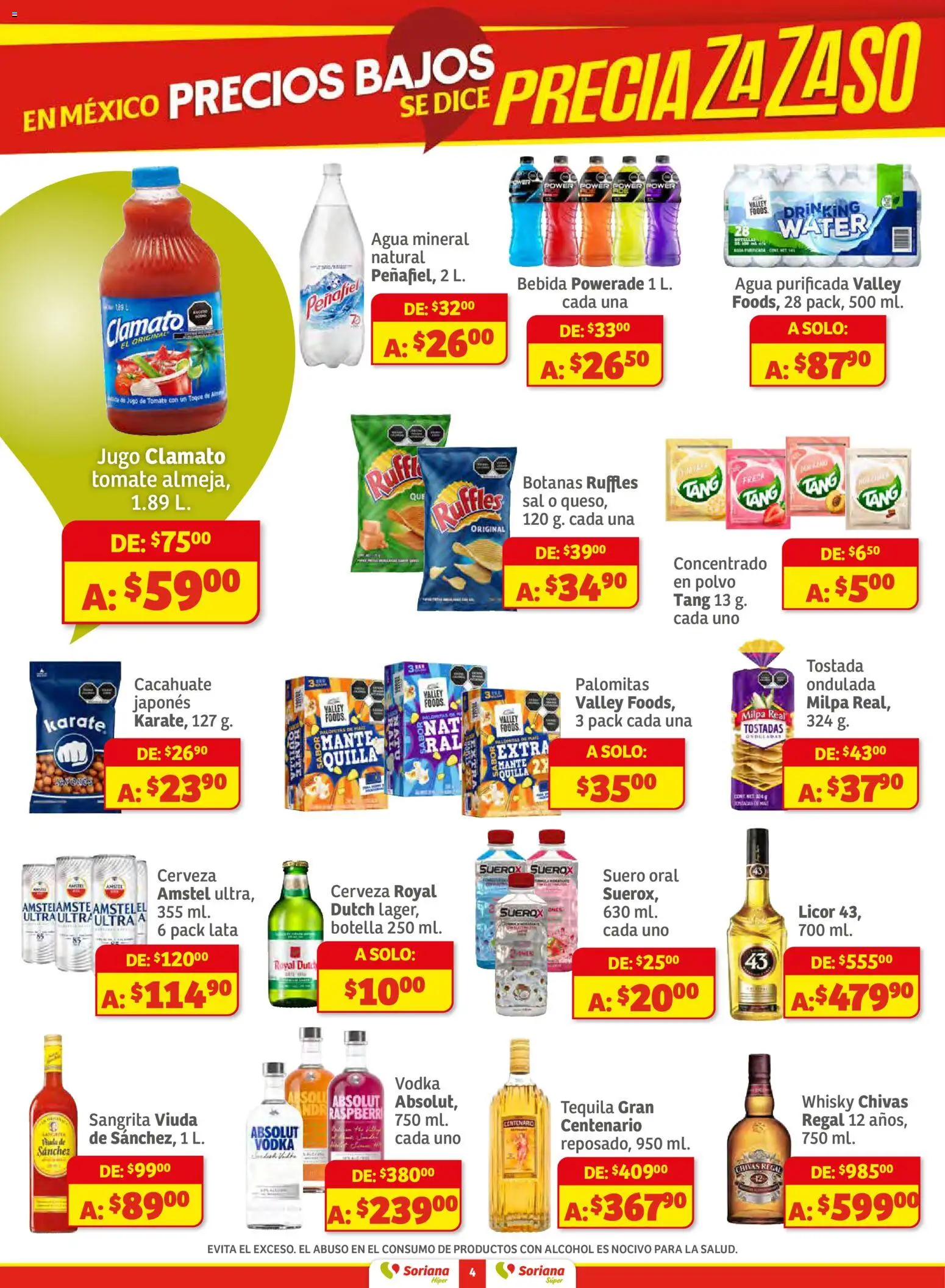 Nuevas ofertas de Soriana válidas en toda la República Mexicana desde el 11.12.2025. ¡Encuentra las mejores ofertas en Soriana - Preciazazaso Súper: Ags, Col, Gto, Jal, Mich! | Página: 4 | Productos: Tomate, Jugo, Botella, Whisky
