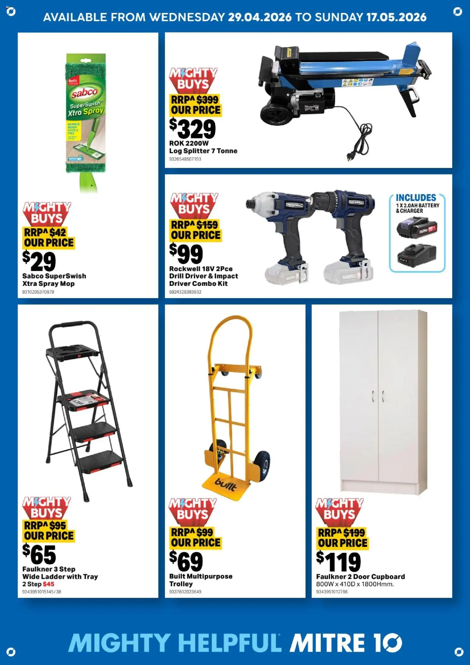Mitre 10 catalogue - valid from 29.04.2026 | Page: 2 | Products: Charger, Mop, Trolley, Multipurpose