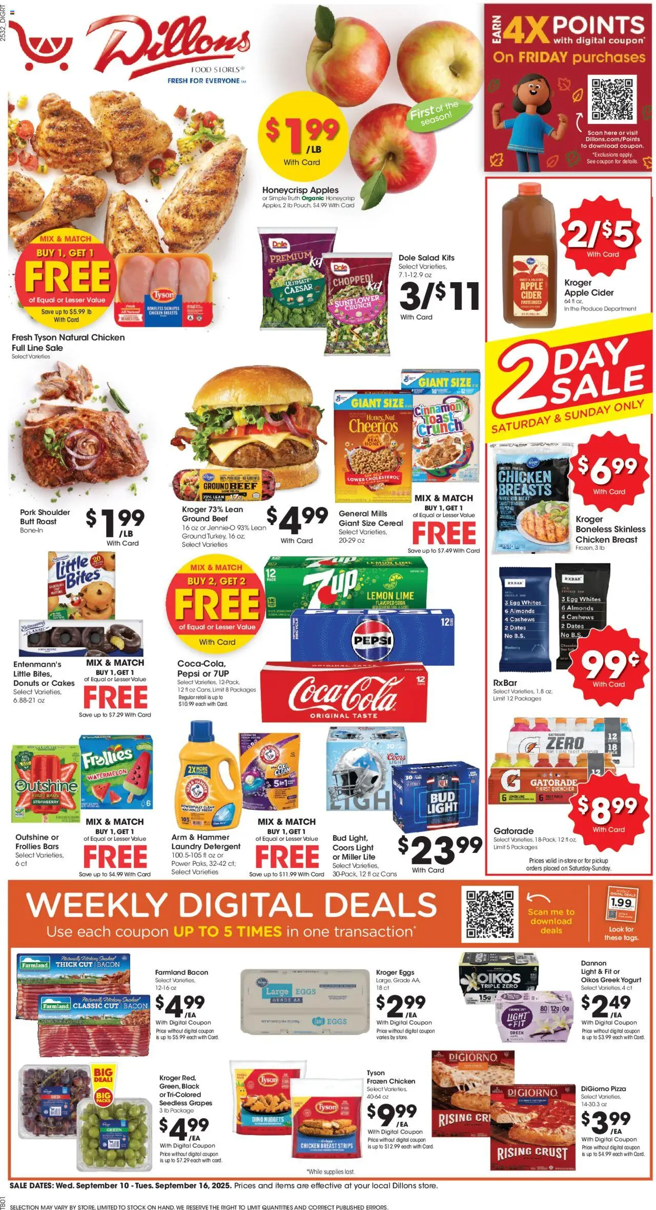 Dillons Weekly Ad - valid from 10.09.2025 | Page: 1 | Products: Yogurt, Eggs, Pork, Salad