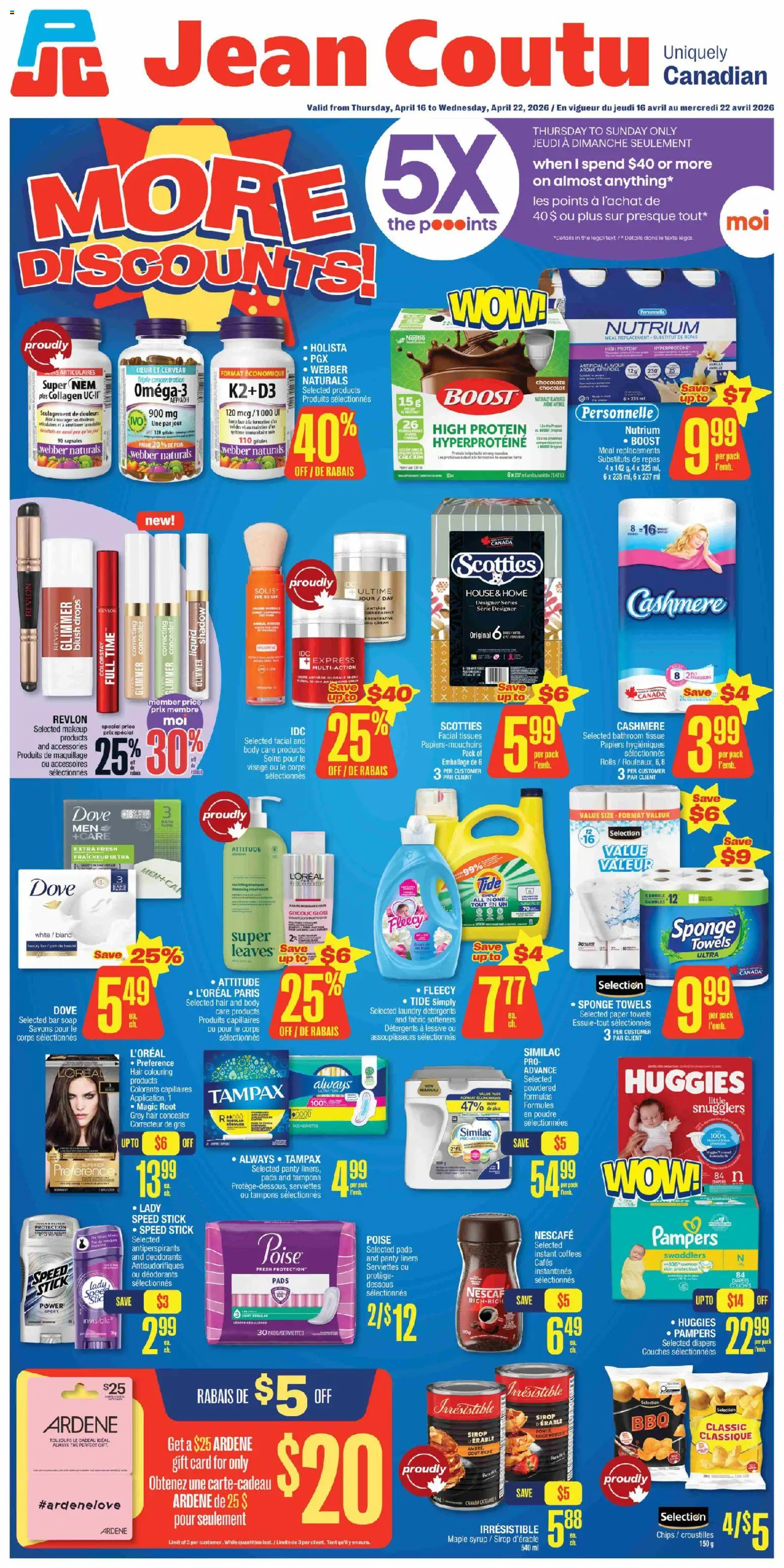 Jean Coutu flyer valid from 16.04.2026 | Page: 1 | Products: Blush, Sponge, Soap, Chocolate