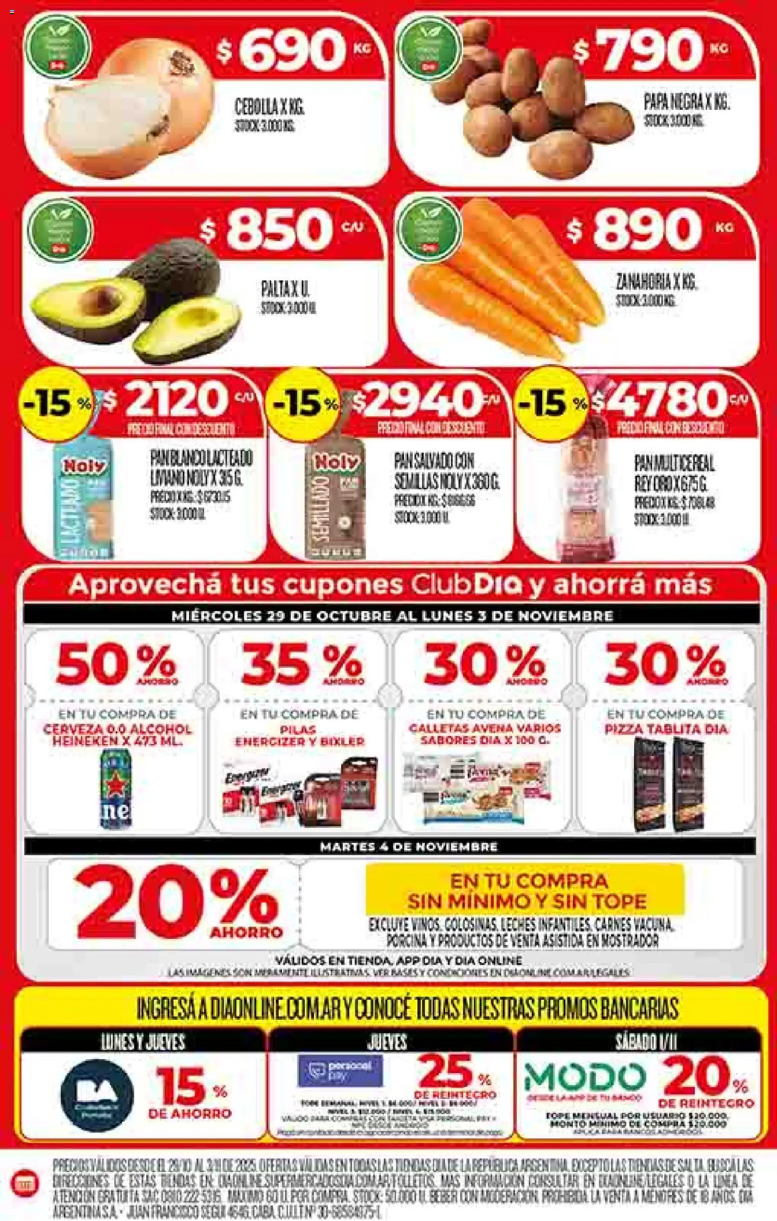 Supermercado DIA Ofertas │ válido desde el 29.10.2025 | Página: 4 | Productos: Cebolla, Avena, Pizza, Galletas