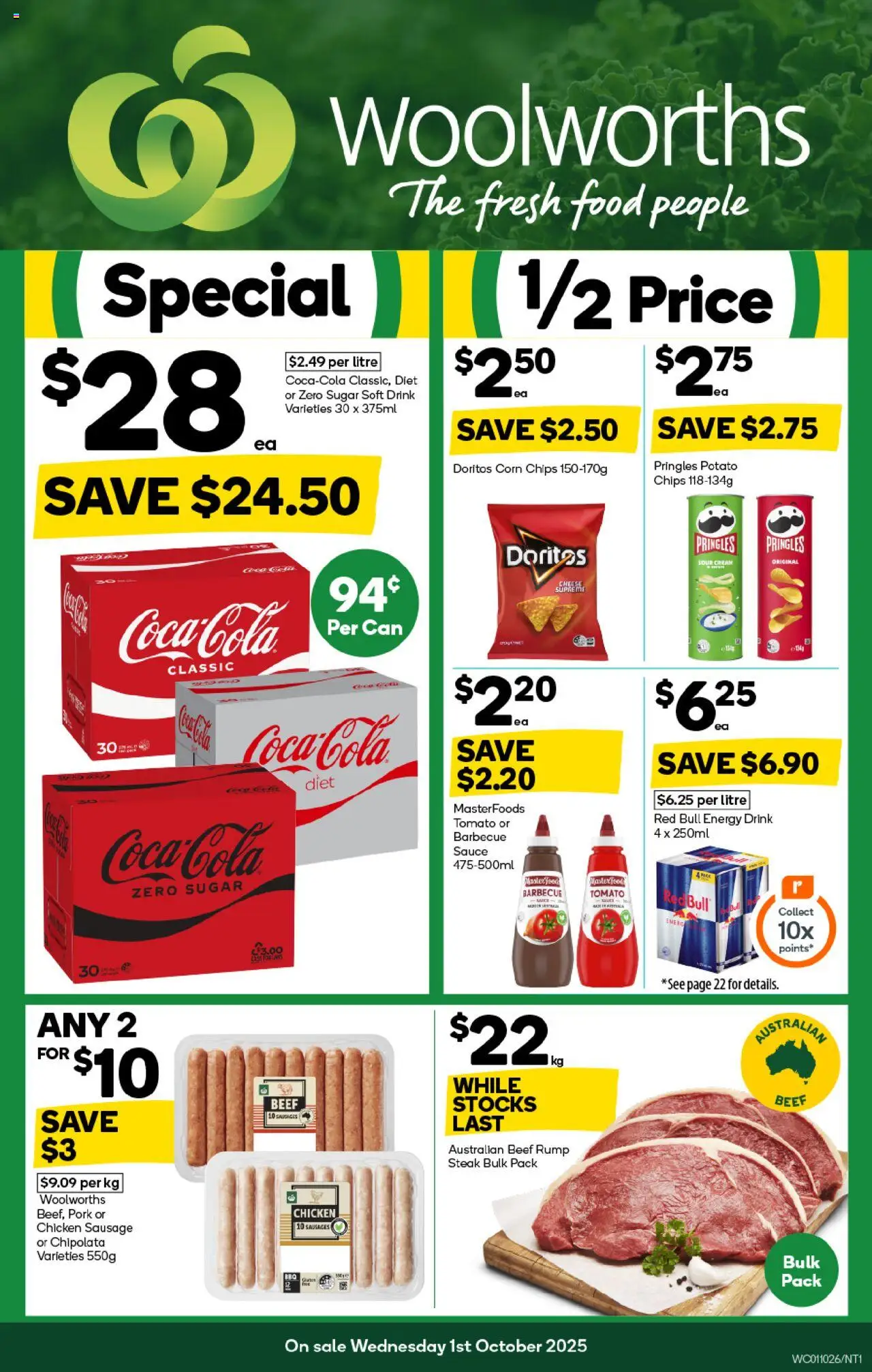 Woolworths catalogue - valid from 01.10.2025 | Page: 1 | Products: Chicken, Pork, Beef, Sauce