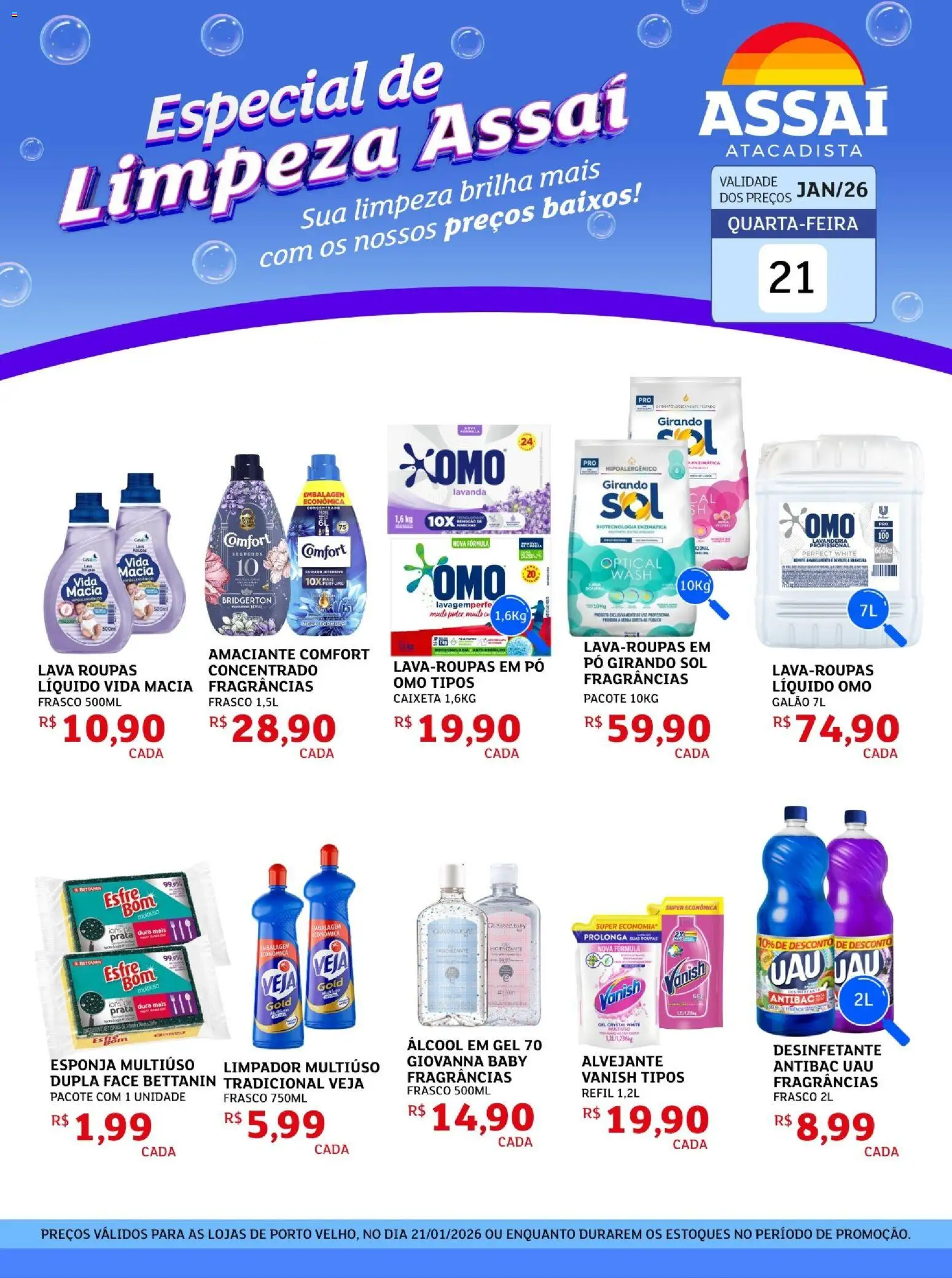 Assaí Atacadista Folheto - válido de 21.01.2026 | Página: 1 | Produtos: Esponja, Girando sol, Roupas, Desinfetante