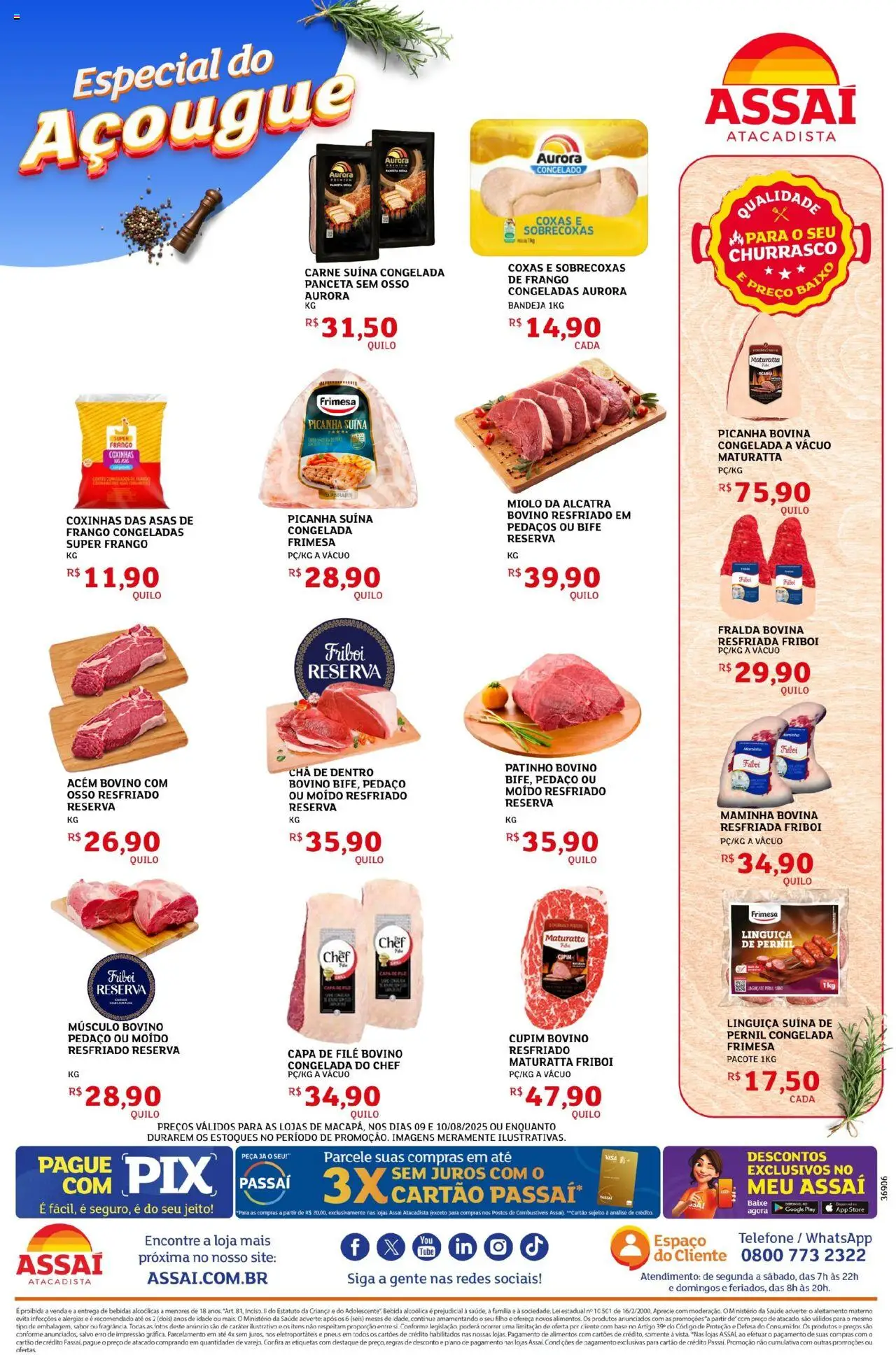 Assaí Atacadista Folheto - válido de 09.08.2025 | Página: 3 | Produtos: Picanha, Base, Carne, Bebida