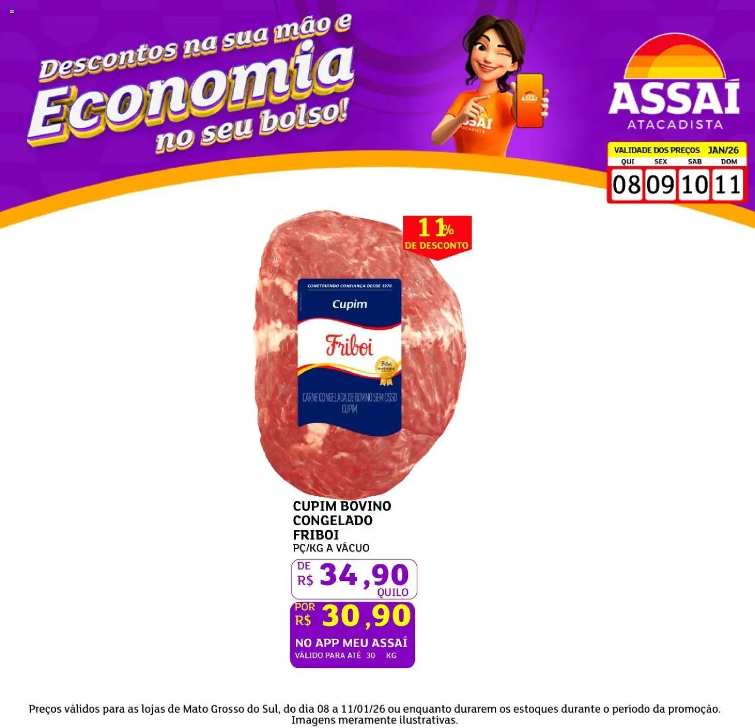 Assaí Atacadista Folheto - válido de 08.01.2026 | Página: 1 | Produtos: Carne