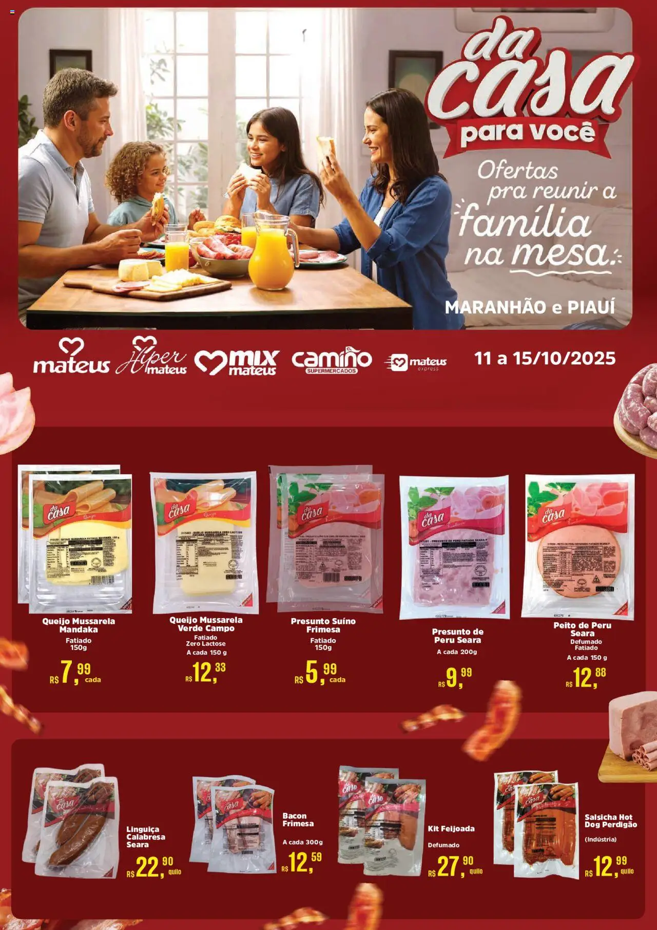 Mateus Folheto - válido de 11.10.2025 | Página: 1 | Produtos: Linguiça, Presunto, Peito de peru, Mussarela