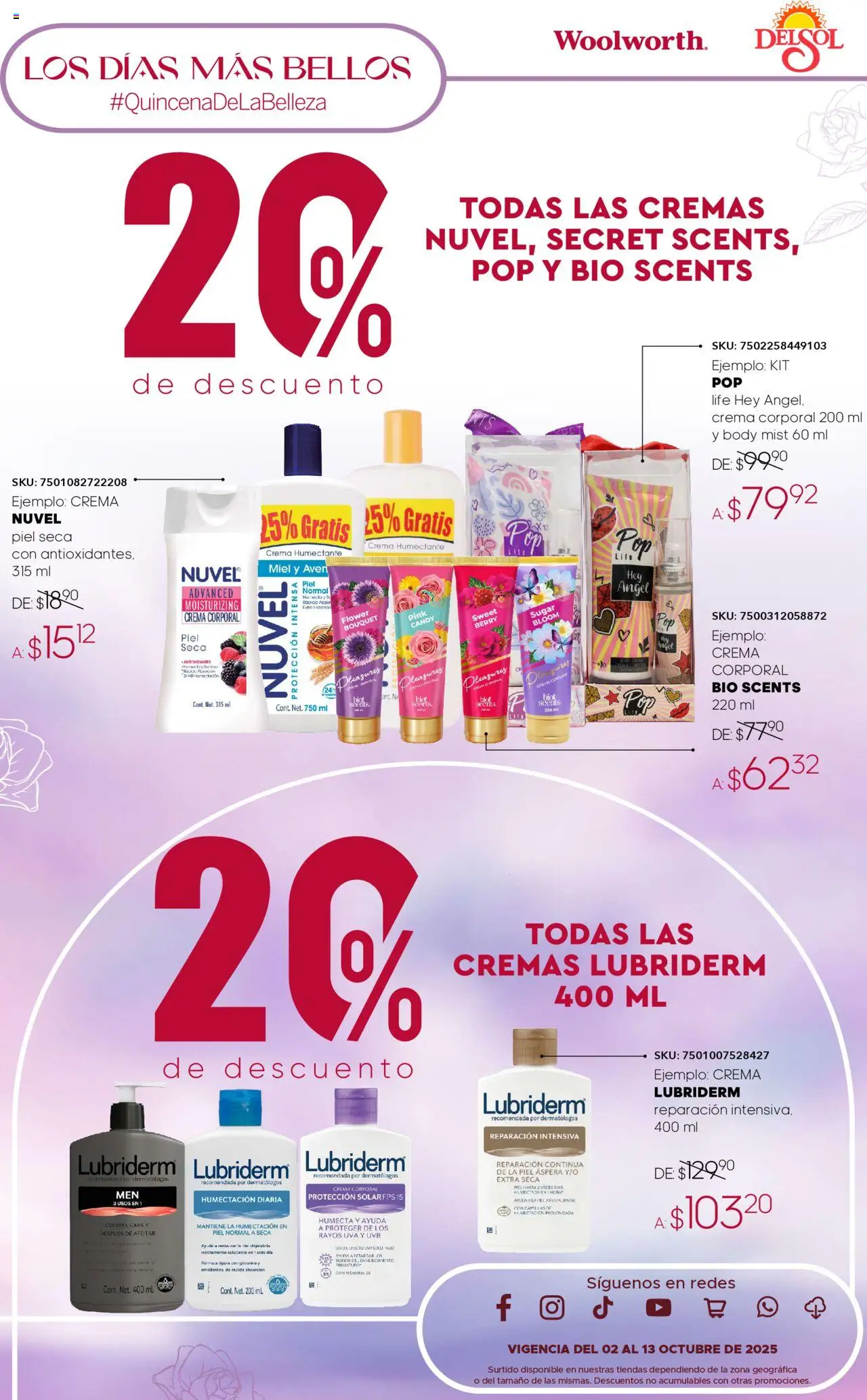Nuevas ofertas de Del Sol y Woolworth válidas en toda la República Mexicana desde el 02.10.2025. ¡Encuentra las mejores ofertas en Del Sol y Woolworth - Catálogo Quincena de la Belleza Octubre! | Página: 18 | Productos: Crema, Uva, Body, Crema corporal