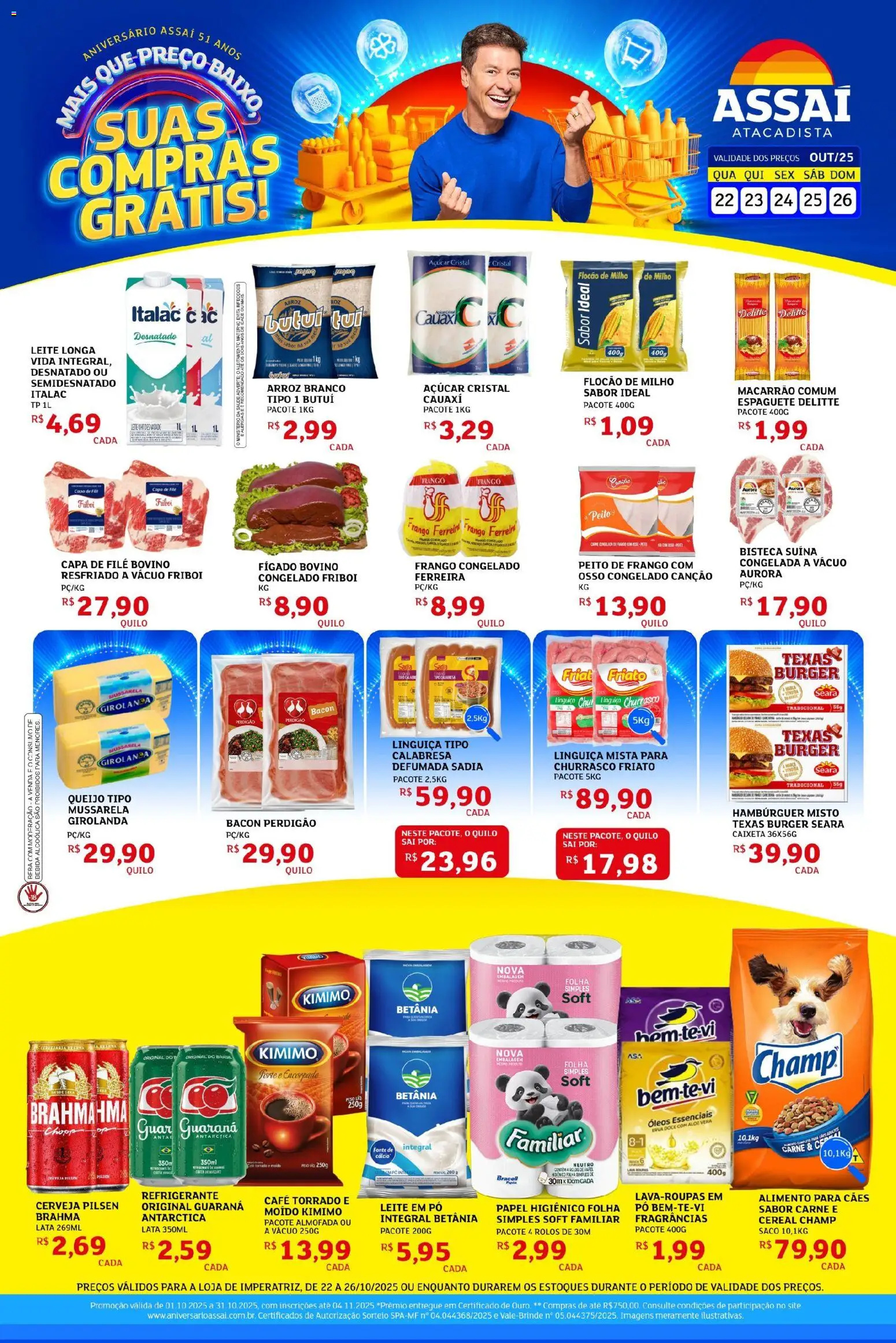 Assaí Atacadista Folheto - válido de 22.10.2025 | Página: 1 | Produtos: Pó, Linguiça, Bebida, Açúcar