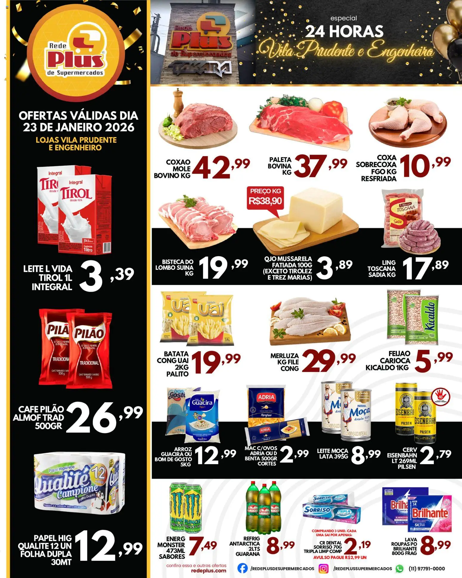 Rede Plus Supermercados Folheto - válido de 23.01.2026 | Página: 1 | Produtos: Lombo, Leite, Arroz, Batata