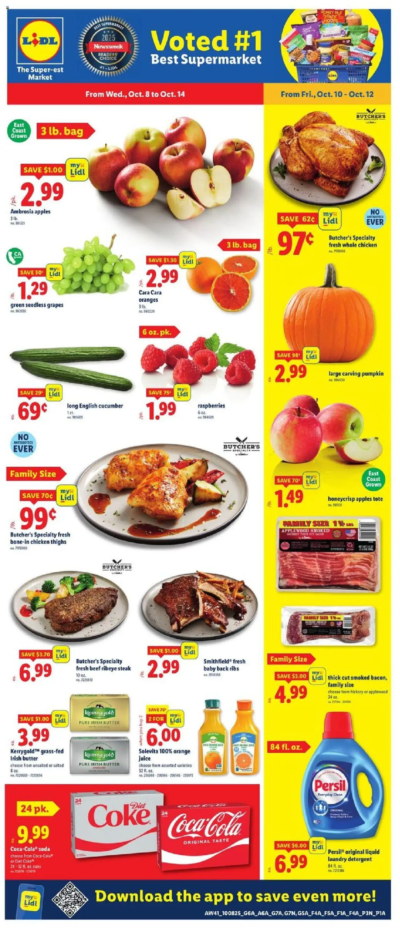 Lidl Weekly Ad - valid from 08.10.2025 | Page: 1 | Products: Apples, Oranges, Beef, Bag