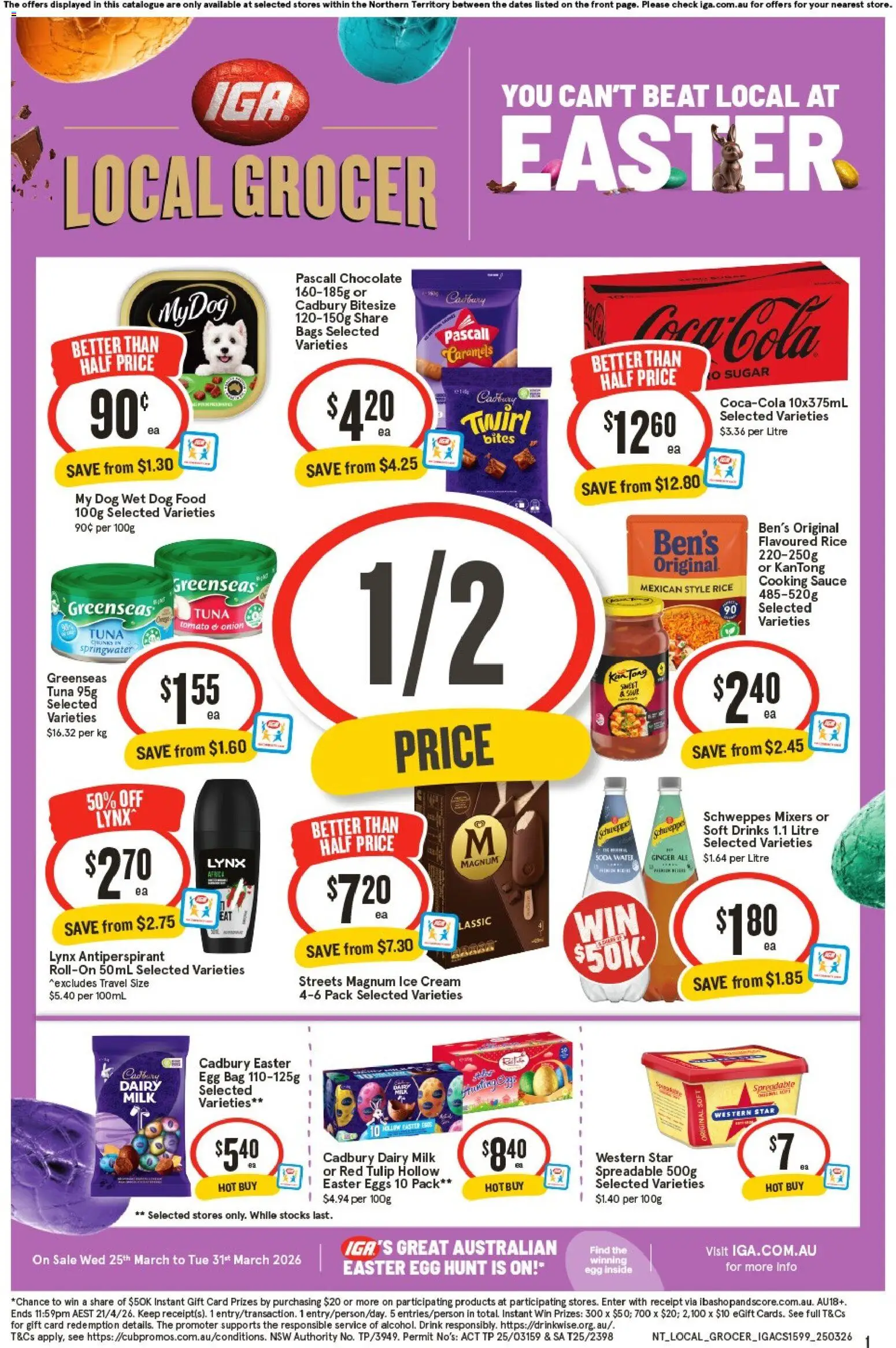 IGA catalogue - valid from 29.03.2026 | Page: 1 | Products: Chocolate, Rice, Dog food, Sauce