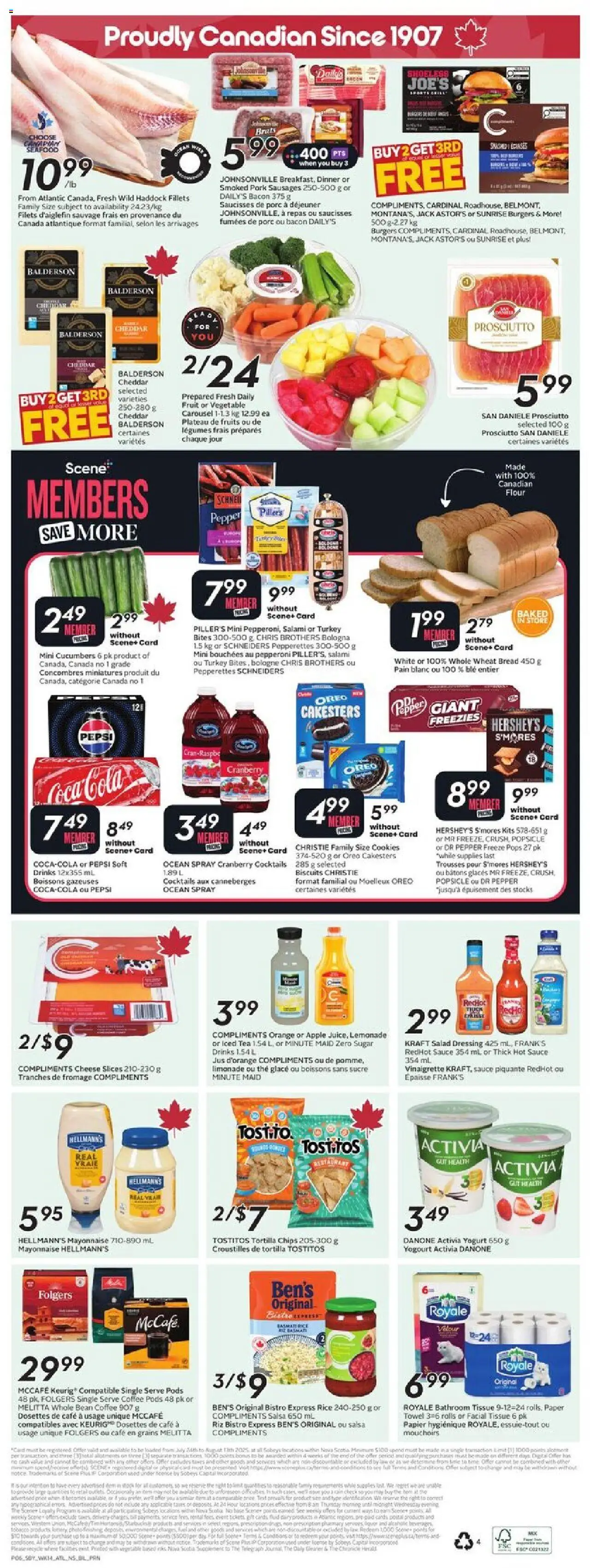 Sobeys flyer valid from 31.07.2025 | Page: 4 | Products: Cucumbers, Salad, Turkey, Cheese