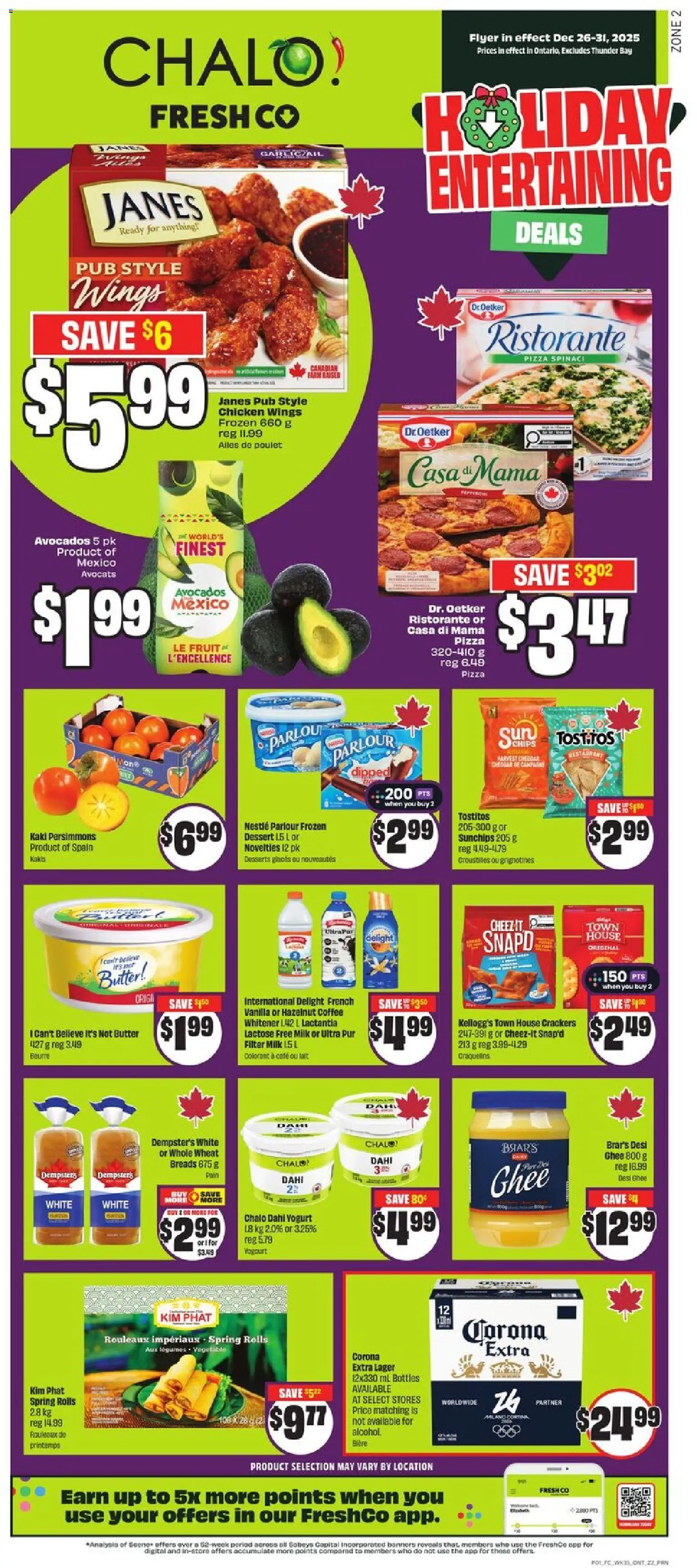 FreshCo flyer valid from 26.12.2025 | Page: 1 | Products: Milk, Butter, Yogurt, Chicken