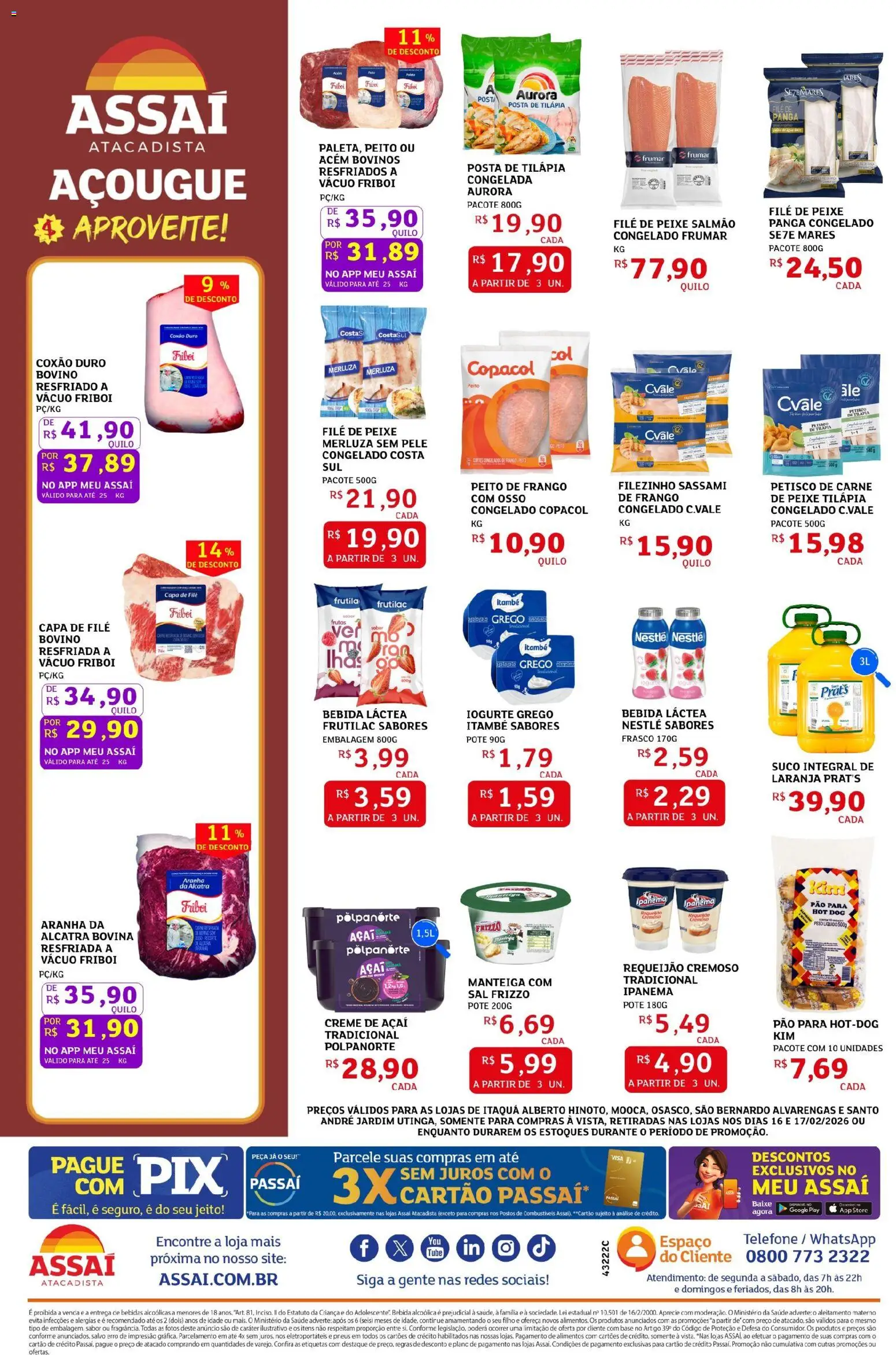 Assaí Atacadista Folheto - válido de 16.02.2026 | Página: 2 | Produtos: Alcatra, Tilápia, Requeijão, Açaí