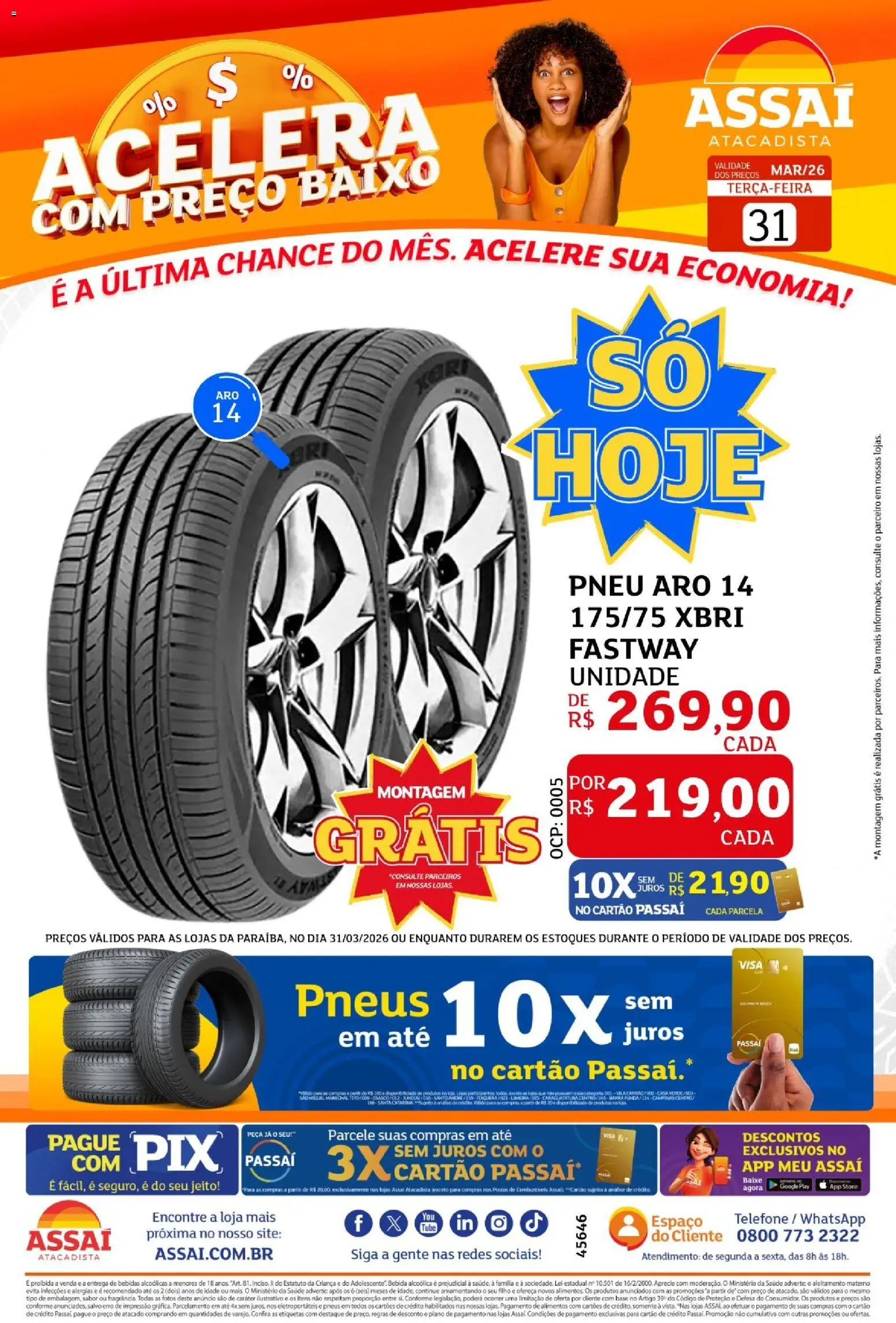 Assaí Atacadista Folheto - válido de 31.03.2026 | Página: 1 | Produtos: Pneu, Pneus, Baixo, Bebida