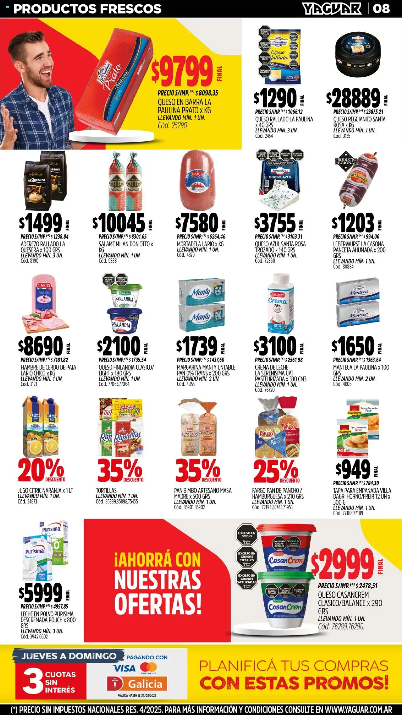 Yaguar - Mendoza │ válido desde el 18.08.2025 | Página: 8 | Productos: Panceta, Leche, Queso, Salame