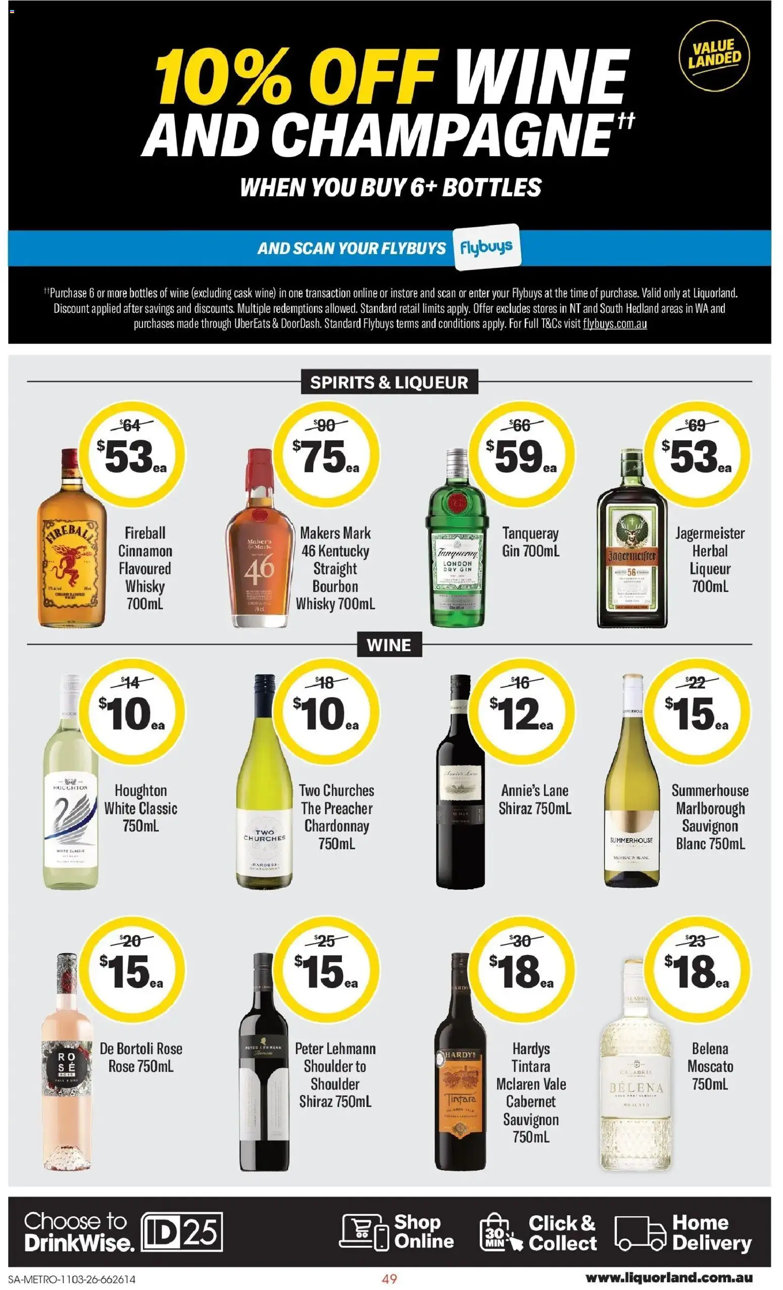 ﻿Coles catalogue valid from 11/03/2026 > Online Australia | Page: 49 | Products: Wine, Bourbon, Gin, Herbal