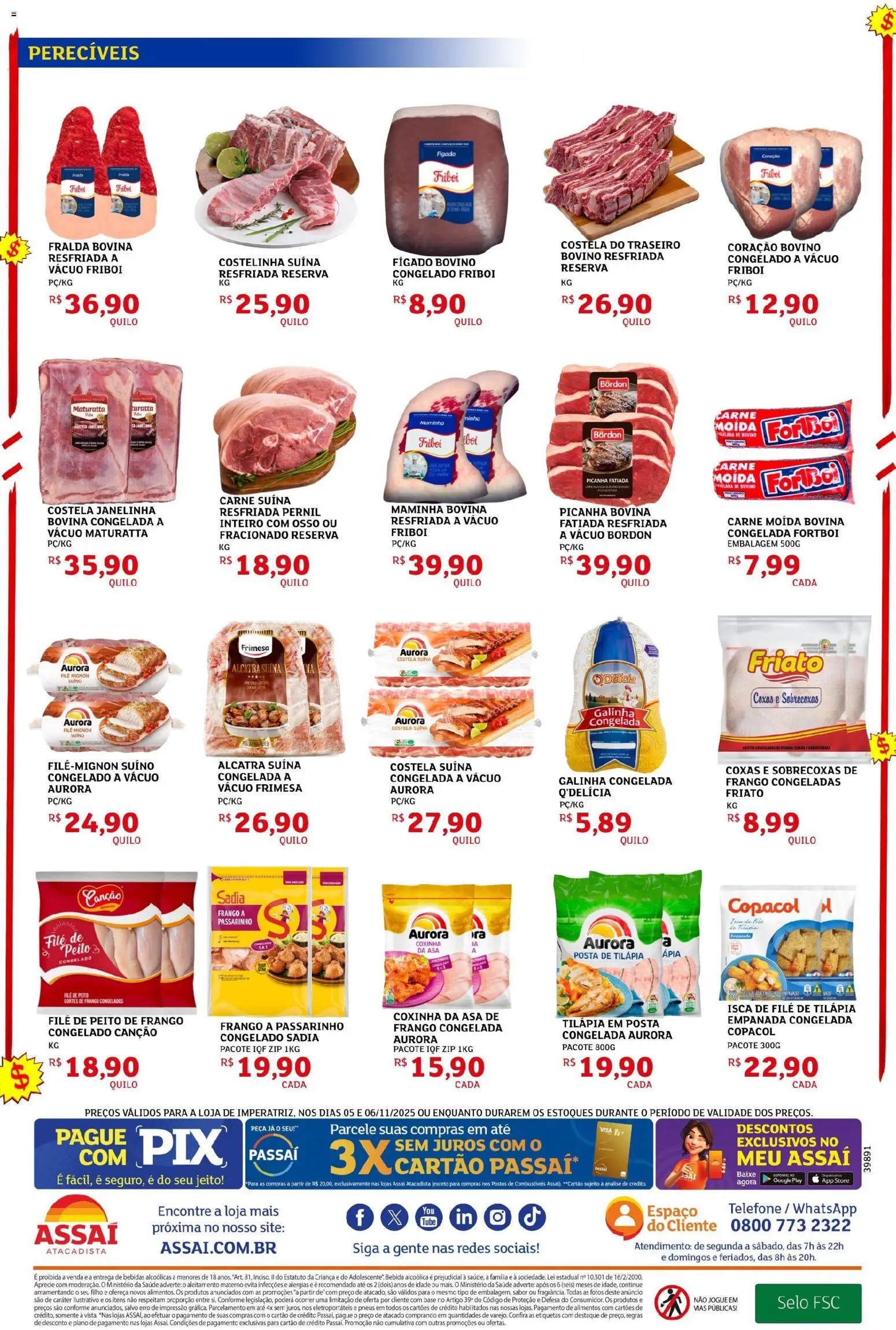 Assaí Atacadista Folheto - válido de 05.11.2025 | Página: 2 | Produtos: Carne, Filé de tilápia, Carne moída, Peito de frango