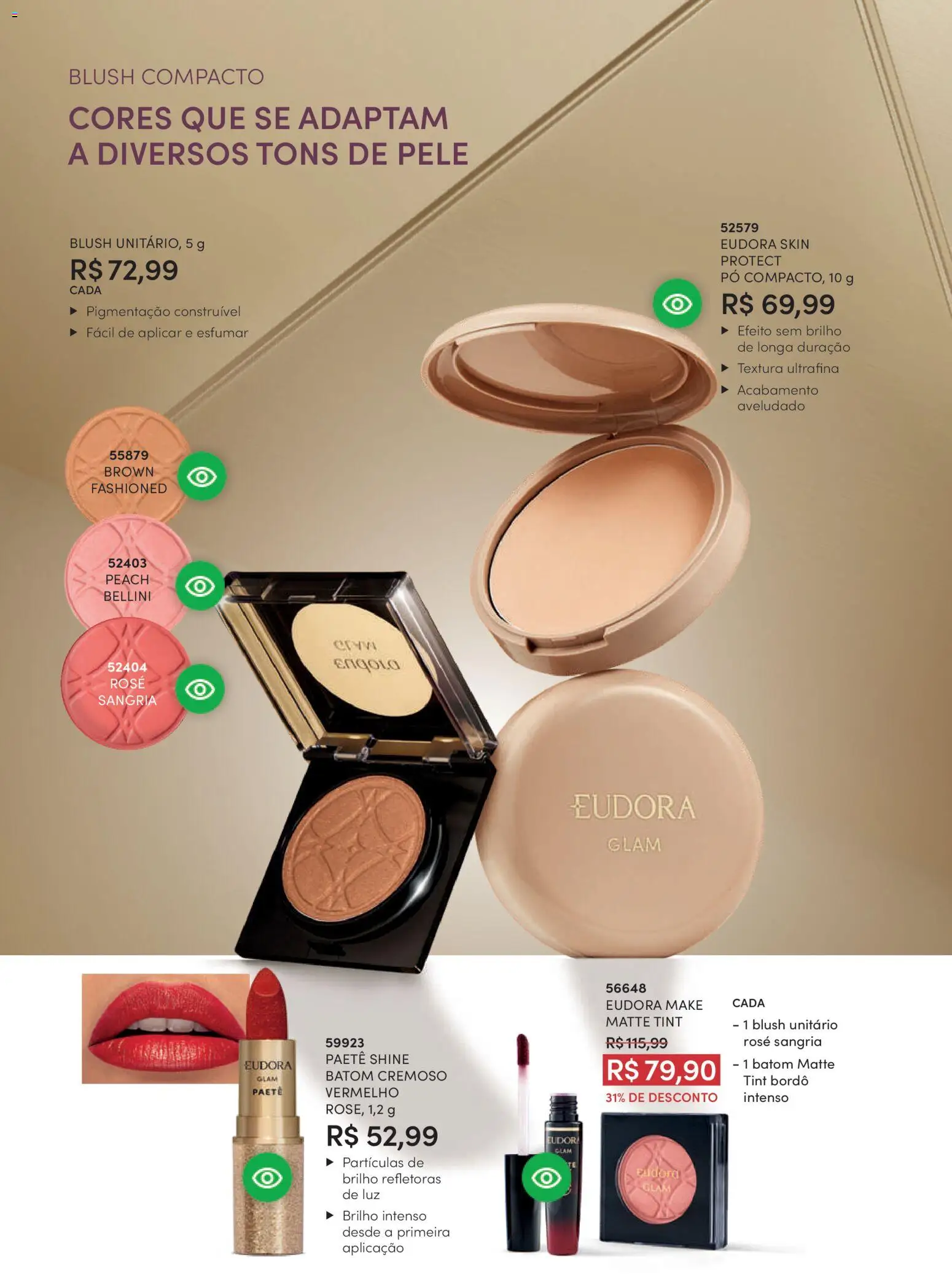Eudora Folheto - válido de 11.03.2026 | Página: 92 | Produtos: Pó, Blush, Batom
