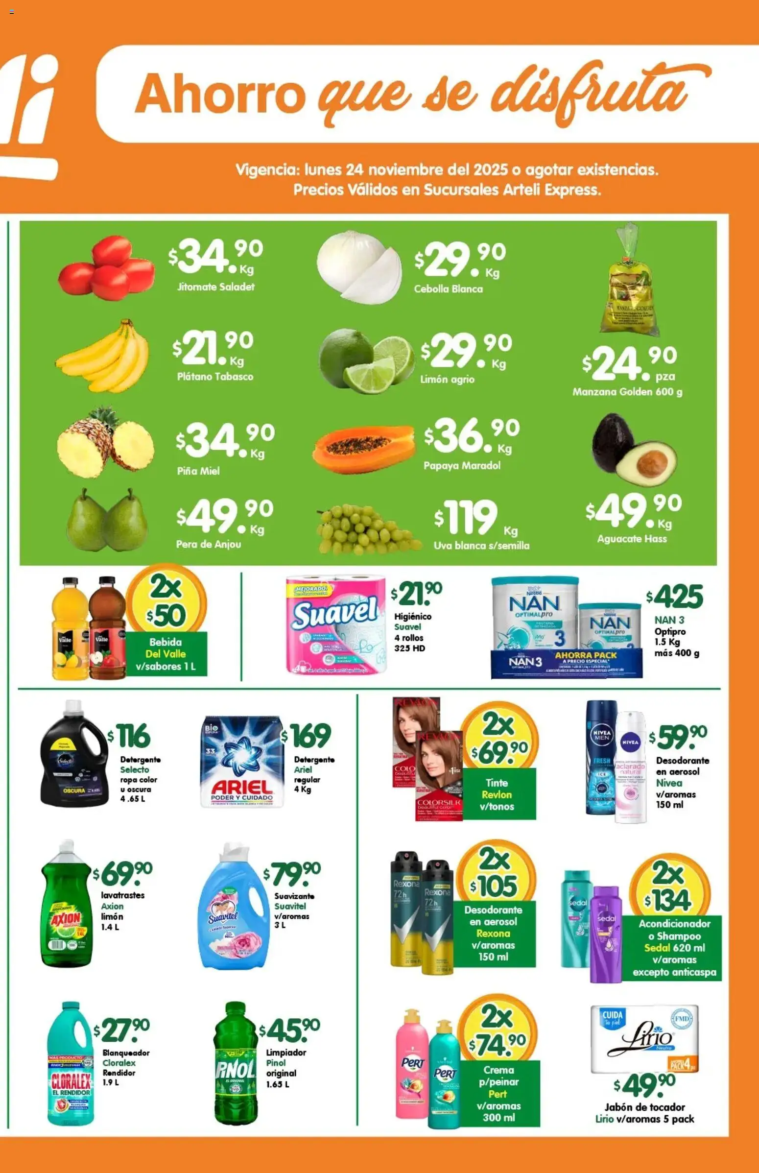 Nuevas ofertas de Arteli válidas en toda la República Mexicana desde el 24.11.2025. ¡Encuentra las mejores ofertas en Arteli folleto Express! | Página: 2 | Productos: Detergente, Limón, Aguacate, Piña