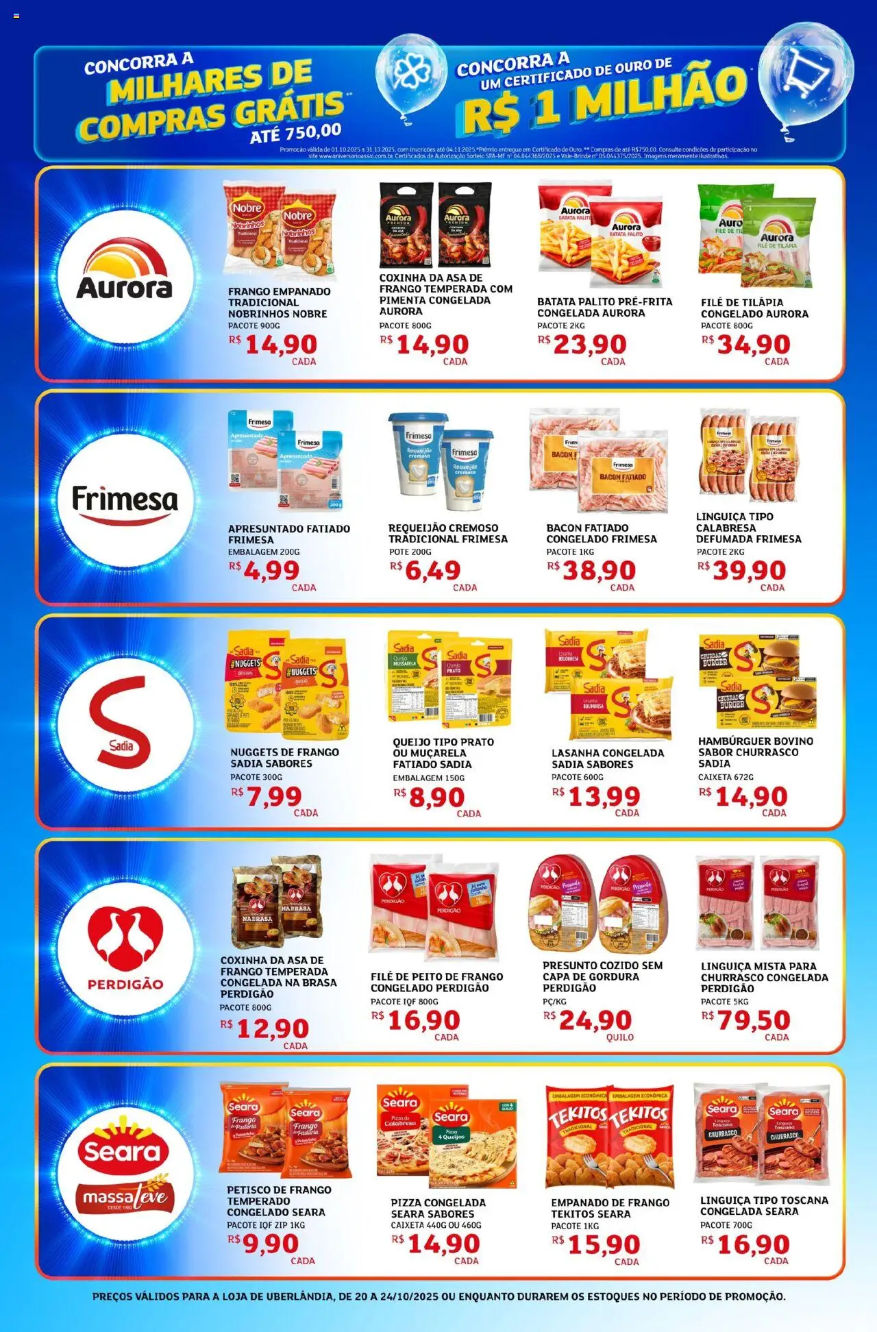 Assaí Atacadista Folheto - válido de 20.10.2025 | Página: 2 | Produtos: Linguiça, Pizza, Filé de tilápia, Peito de frango