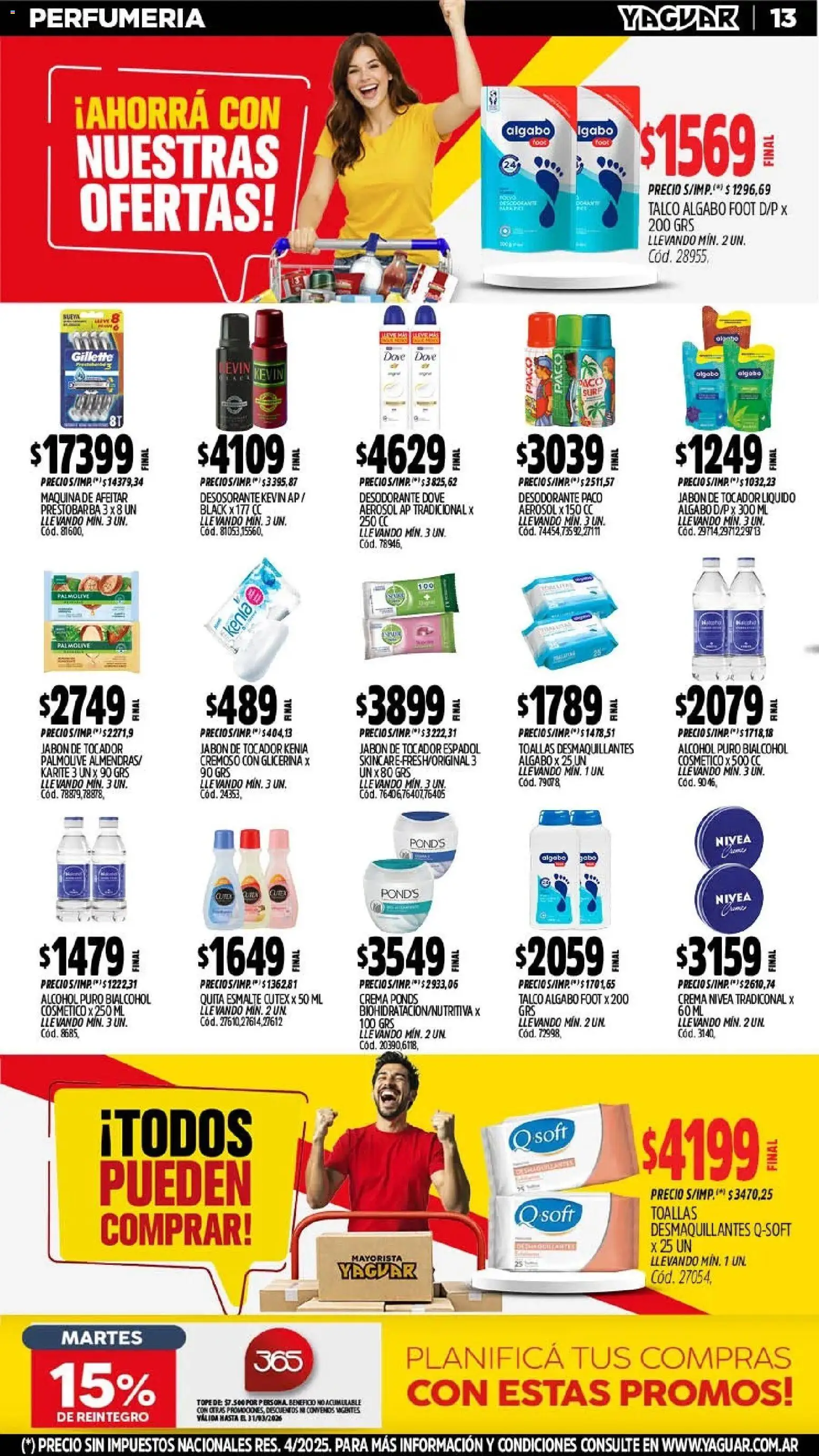 Yaguar - Oferta Semanal Salta │ válido desde el 02.03.2026 | Página: 13 | Productos: Toallas, Almendras, Desodorante, Crema