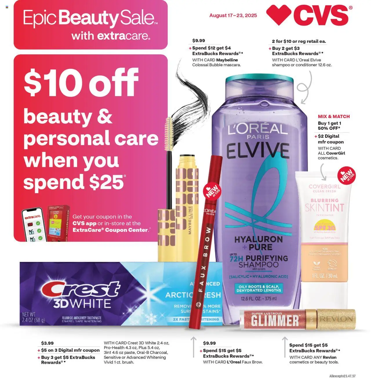 CVS Pharmacy Weekly Ad - valid from 17.08.2025 | Page: 1 | Products: Shampoo, Conditioner, Sunscreen, Toothpaste