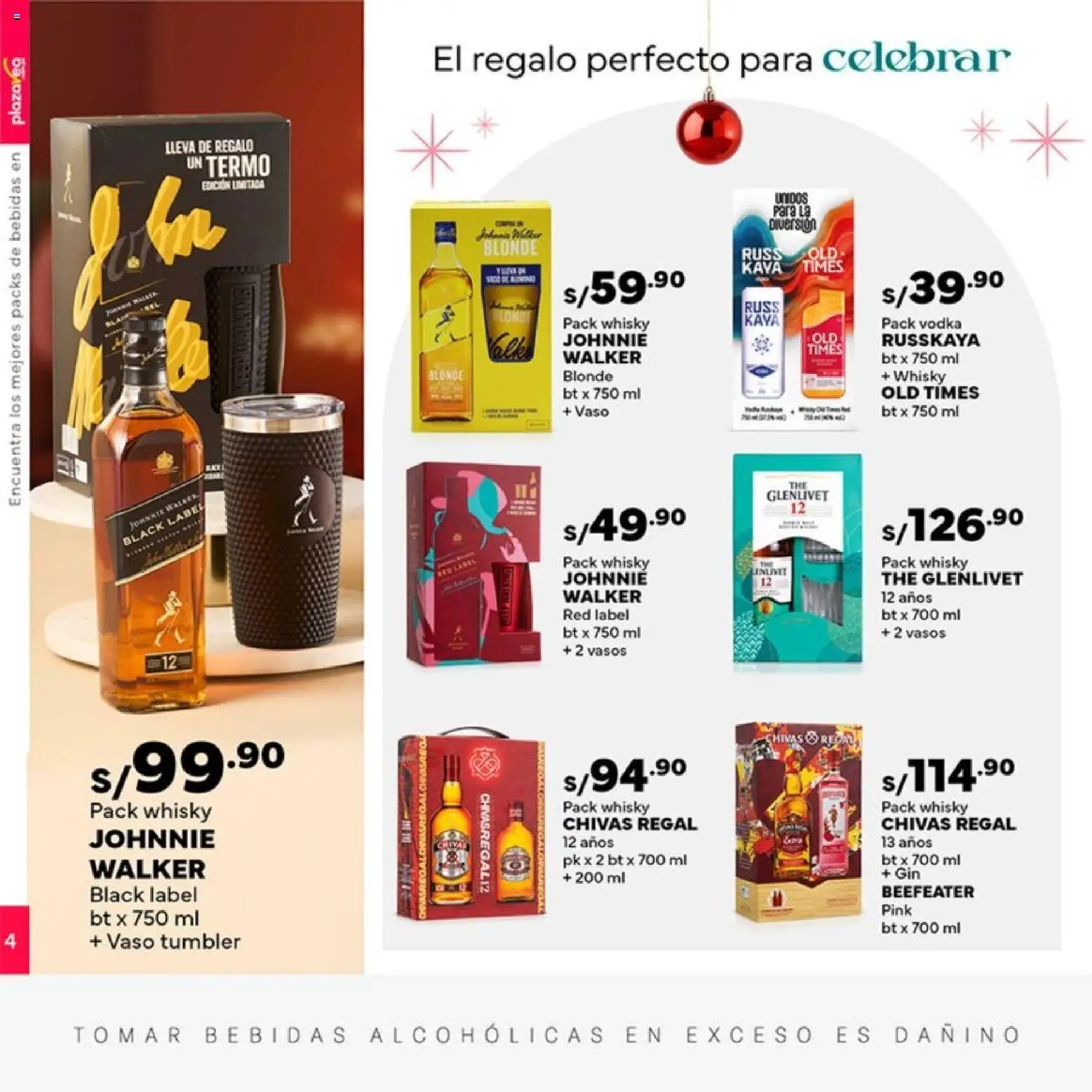 Catálogo Plaza Vea válido desde 10.12.2025 | Página: 4 | Productos: Vodka, Whisky, Vasos