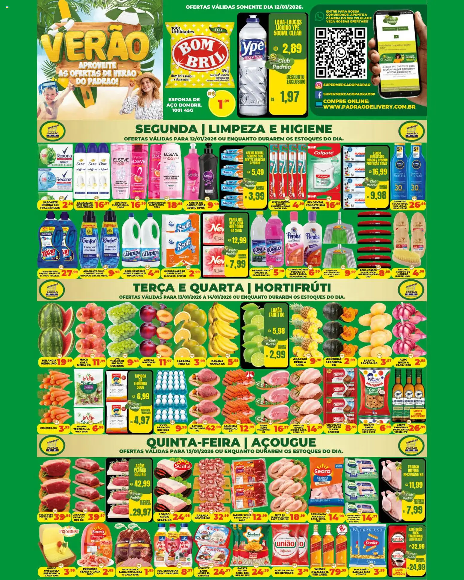 Supermercado Padrão Folheto - válido de 12.01.2026 | Página: 2 | Produtos: Whisky, Ovos, Macarrão, Esponja de aço