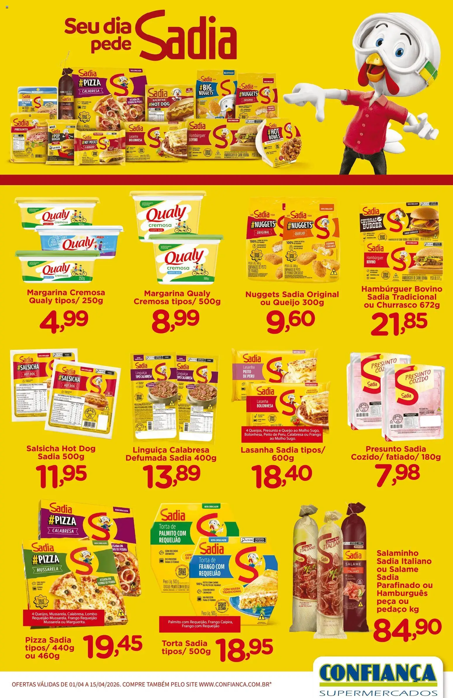 Confiança Folheto - válido de 01.04.2026 | Página: 1 | Produtos: Salsicha, Salame, Presunto, Hambúrguer