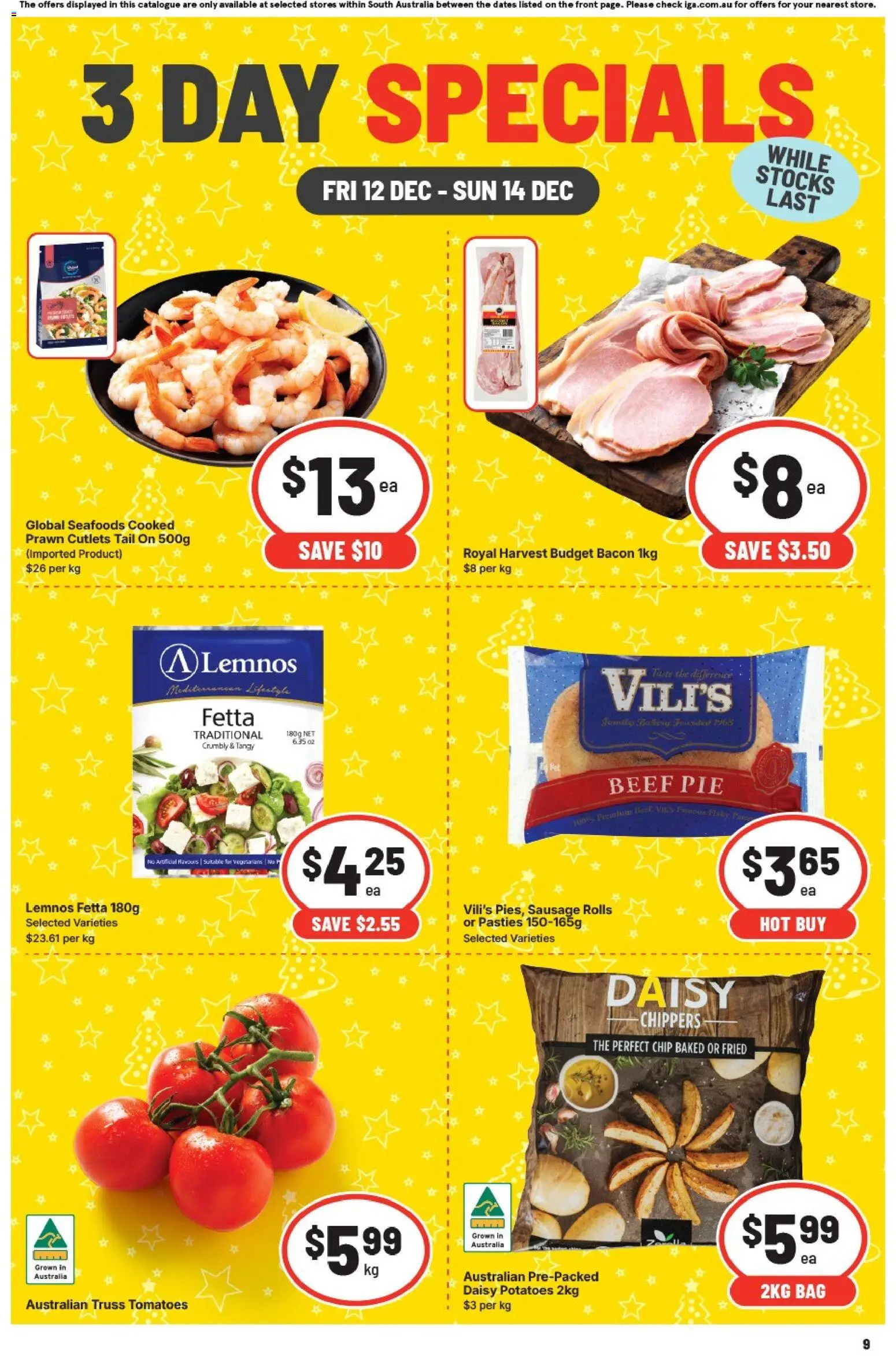 IGA catalogue - valid from 12.12.2025 | Page: 1 | Products: Bacon, Tomatoes, Beef, Sausage