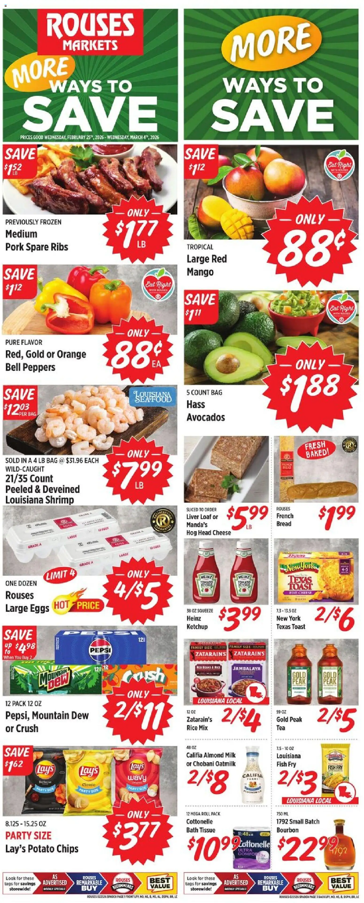 Rouses Weekly Ad - valid from 25.02.2026 | Page: 1 | Products: Cheese, Bread, Pork, Rice