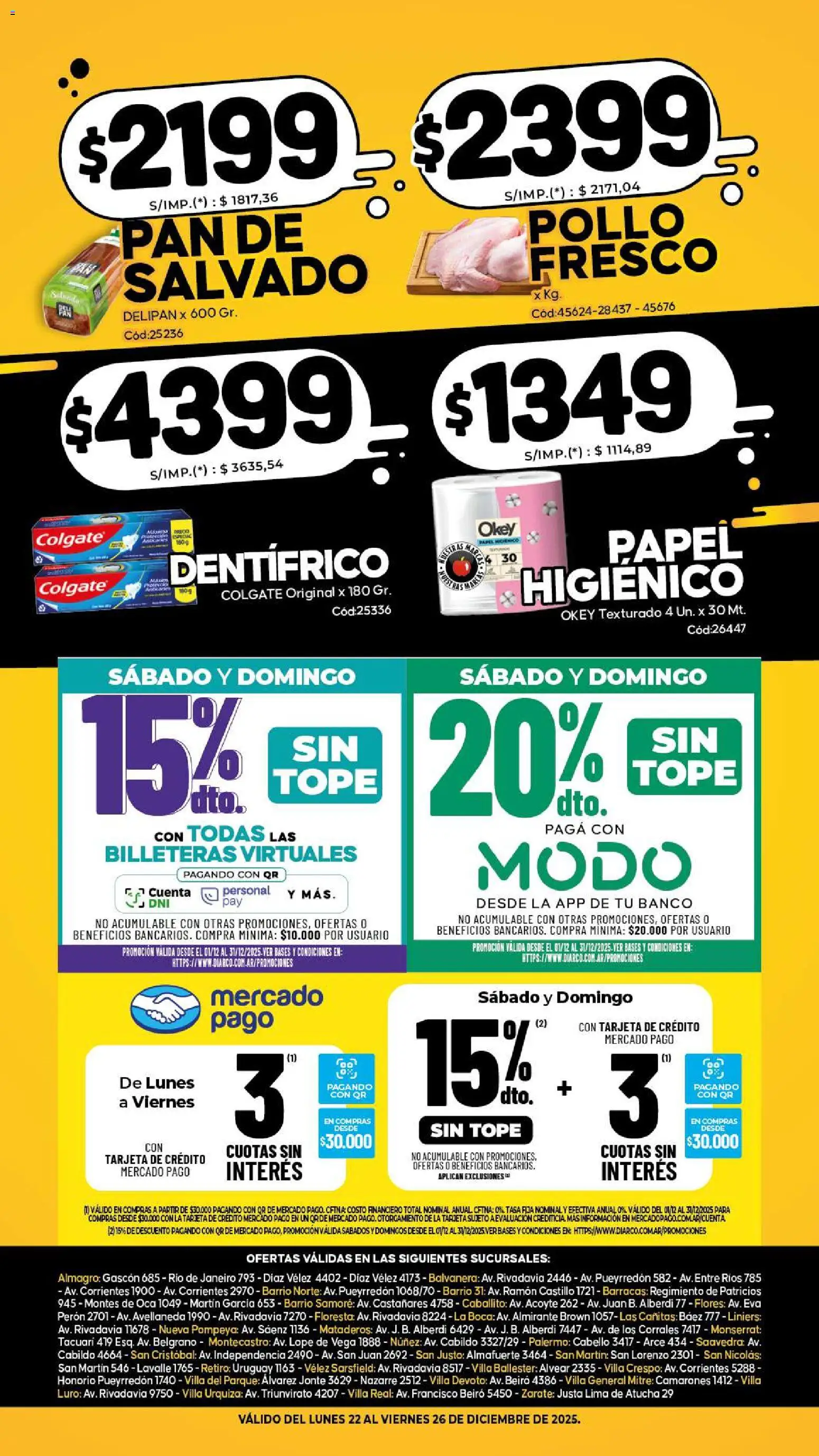 Diarco - Especial Locura De Precios │ válido desde el 22.12.2025 | Página: 2 | Productos: Banco, Pollo, Lima, Pan