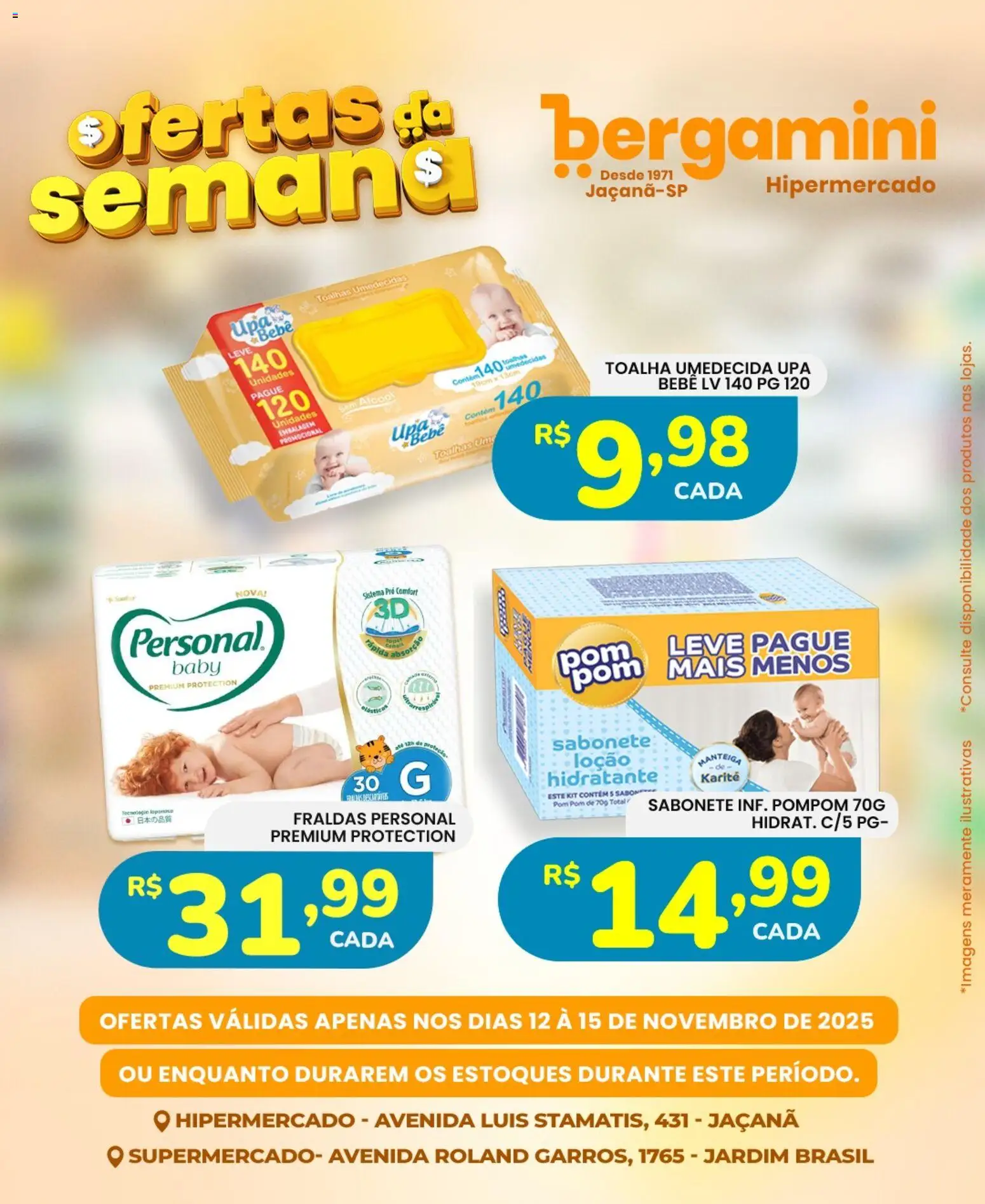 Supermercado Bergamini Folheto - válido de 12.11.2025 | Página: 17 | Produtos: Manteiga, Sabonete, Fraldas, Toalha umedecida