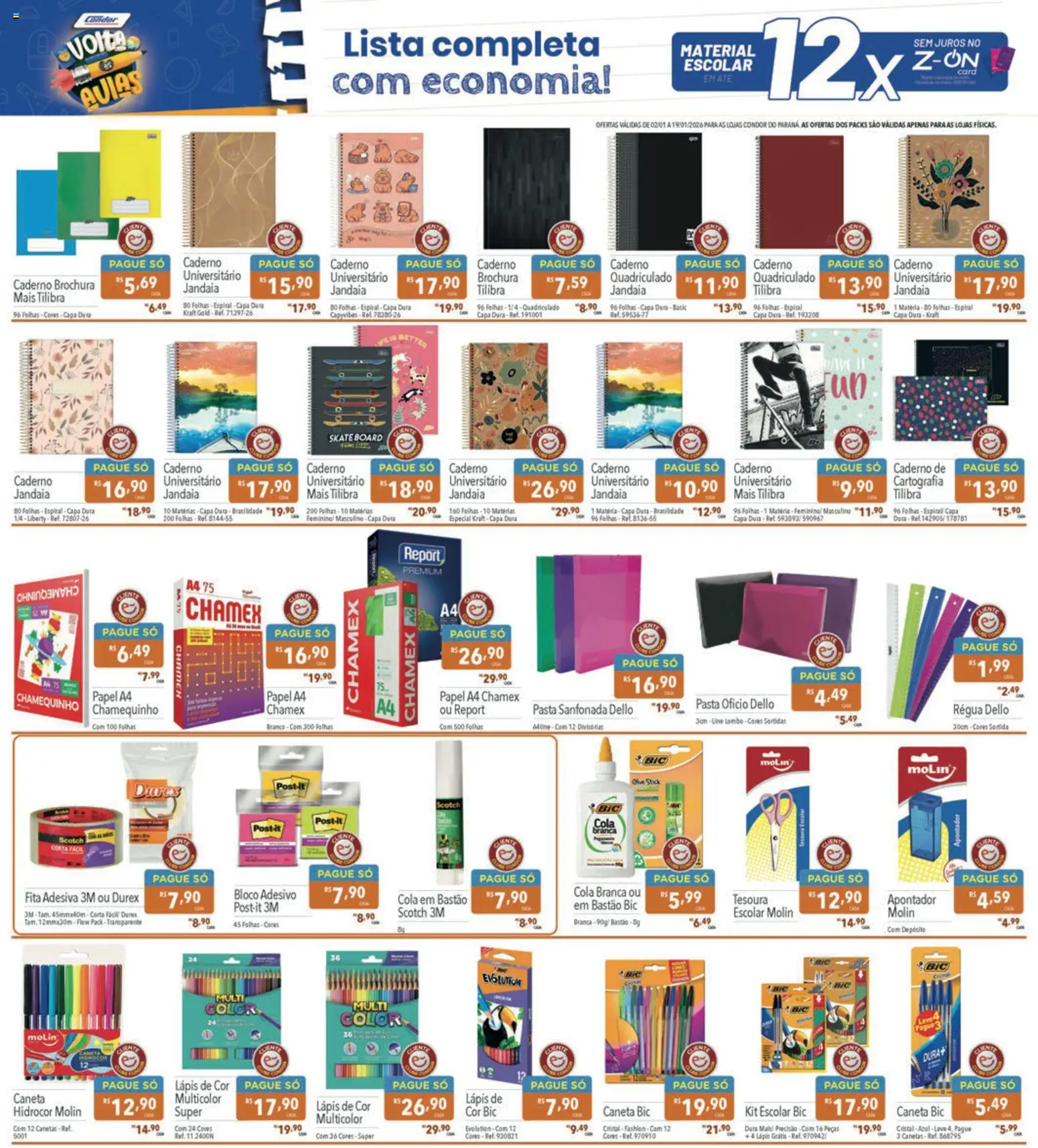 Supermercados Condor Folheto - válido de 02.01.2026 | Página: 2 | Produtos: Skate, Lápis, Régua, Pasta