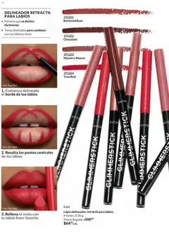 Vista previa de DELINEADOR RETRÁCTIL PARA LABIOS, Lápiz delineador retráctil para labios, 4 tonos. Fórmula que se desliza fácilmente. Tonos diseñados para combinar con tus labiales Avon. 0,35 g, nuevo folleto de la tienda, válido en México a partir del 28.11.2025 | Página: 114 | Productos: Chocolate, Delineador