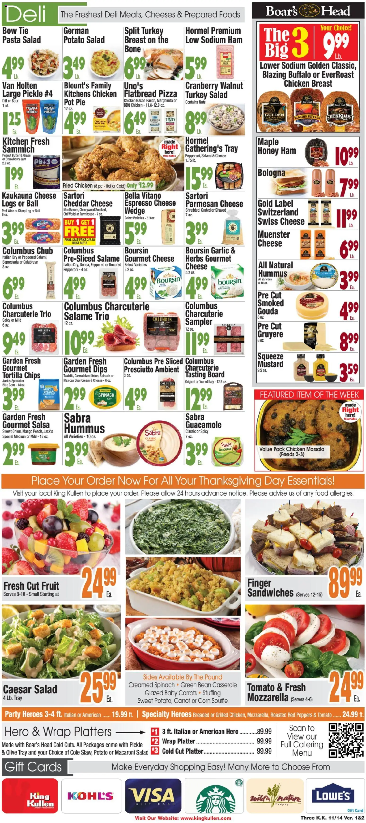 King Kullen Weekly Ad - valid from 14.11.2025 | Page: 3 | Products: Cheese, Ham, Sour cream, Garlic