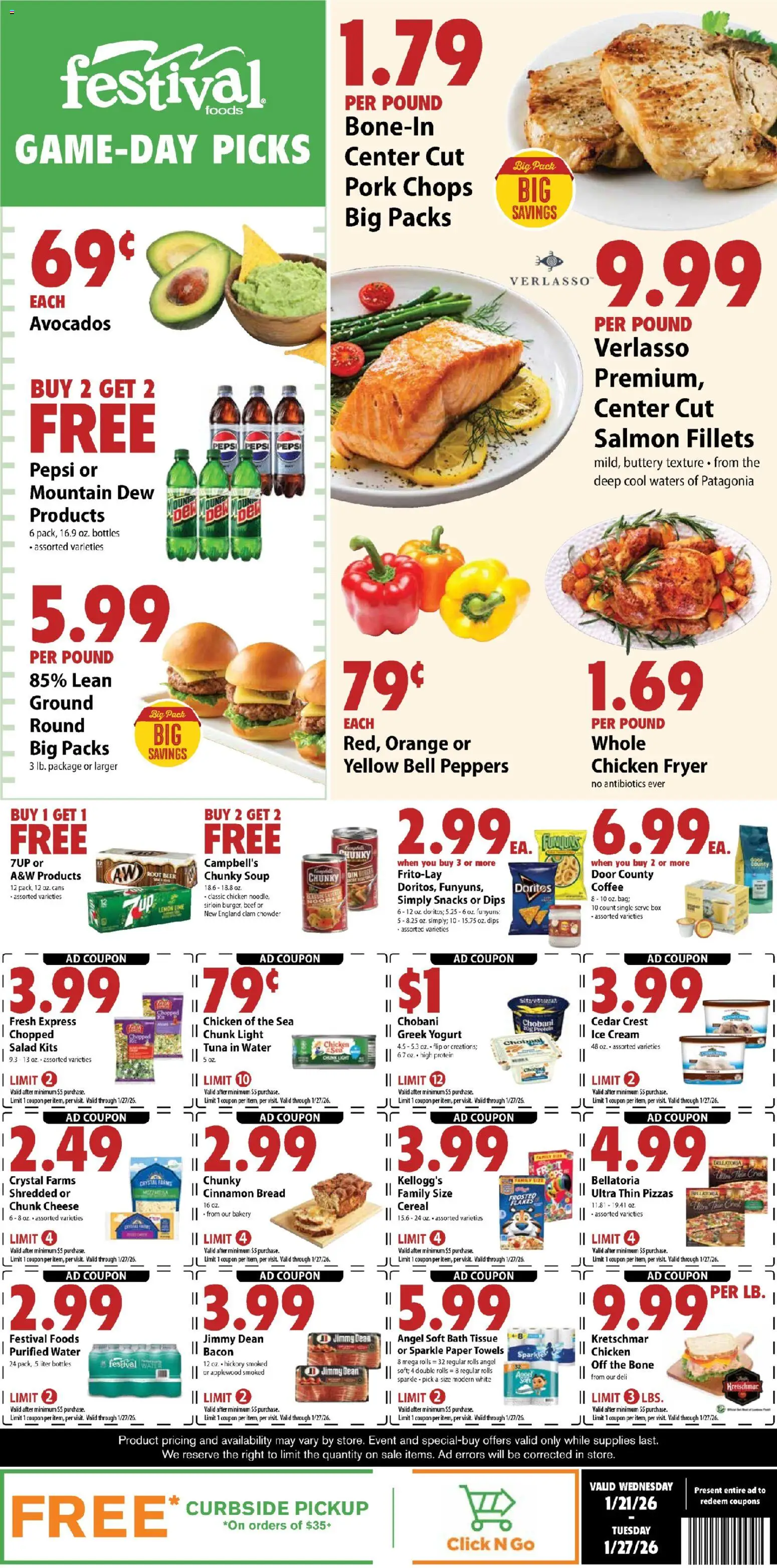 Festival Foods Weekly Ad - valid from 21.01.2026 | Page: 1 | Products: Bakery, Bath, Cheese, Water