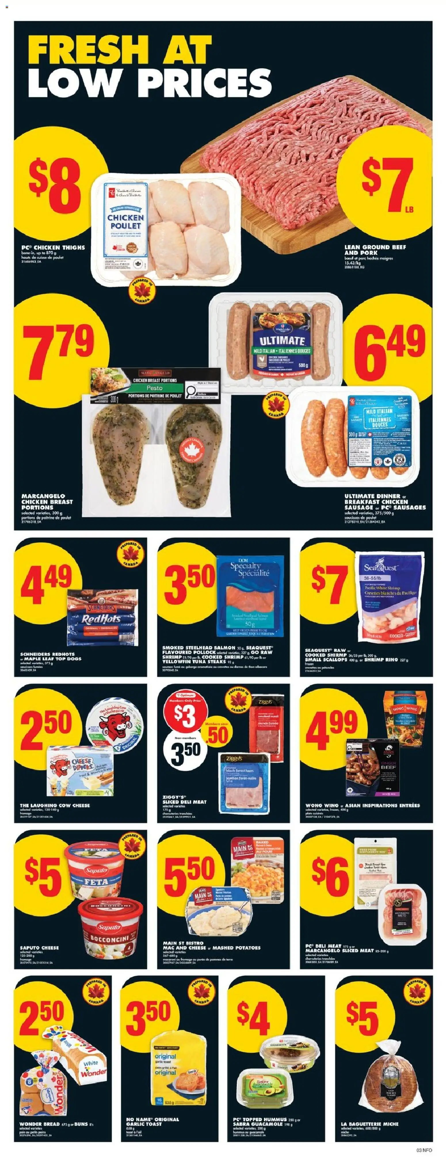 No Frills flyer valid from 08.01.2026 | Page: 3 | Products: Cheese, Bread, Chicken, Pork