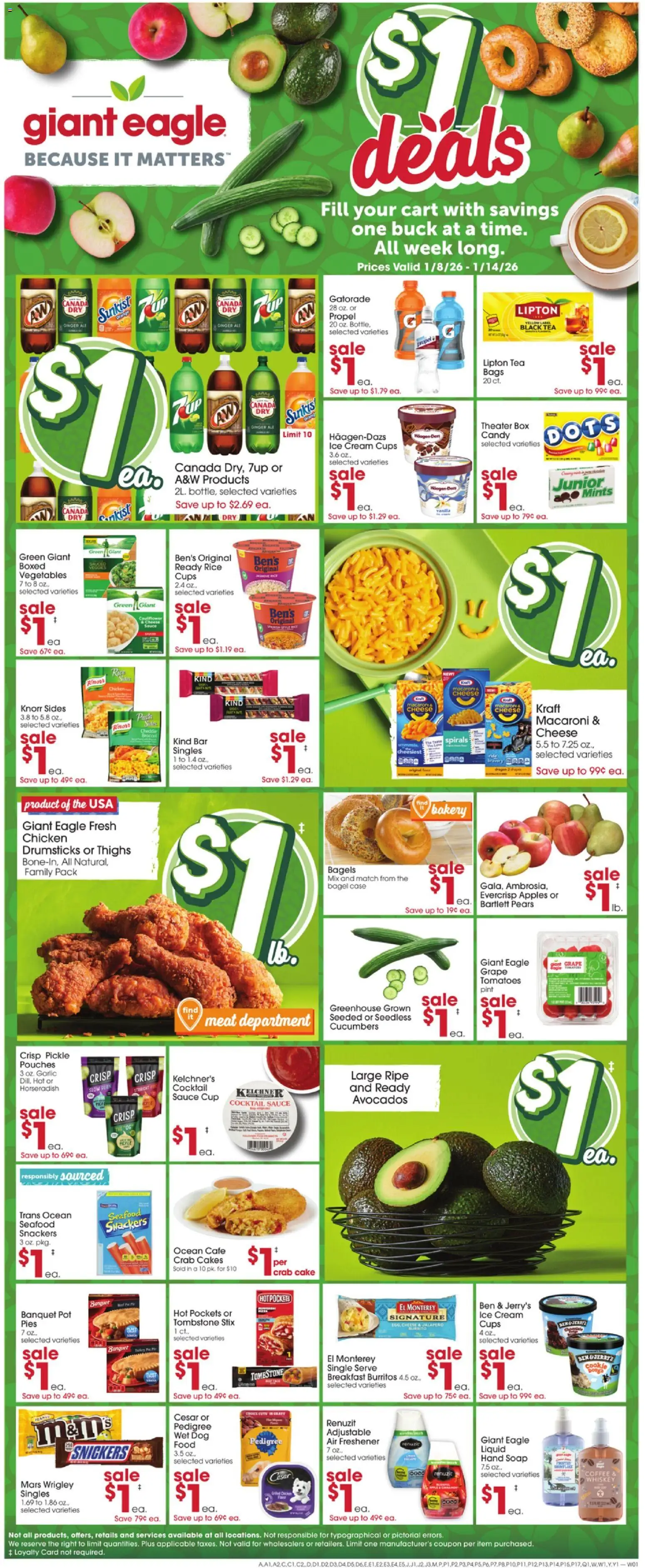 Giant Eagle Weekly Ad - valid from 08.01.2026 | Page: 1 | Products: Box, Tomatoes, Whiskey, Cauliflower