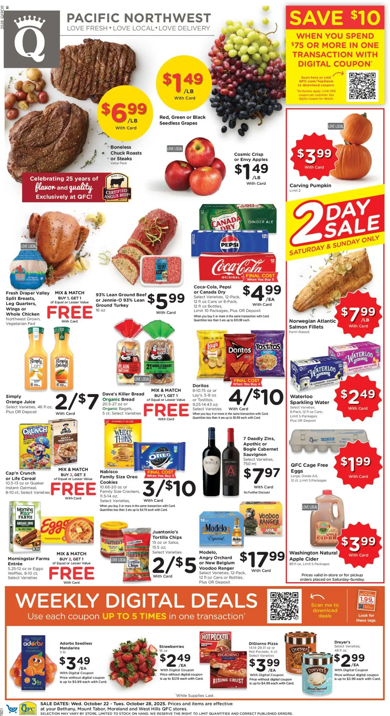 QFC Weekly Ad - OR - valid from 22.10.2025 | Page: 1 | Products: Berries, Ginger, Apples, Sausage