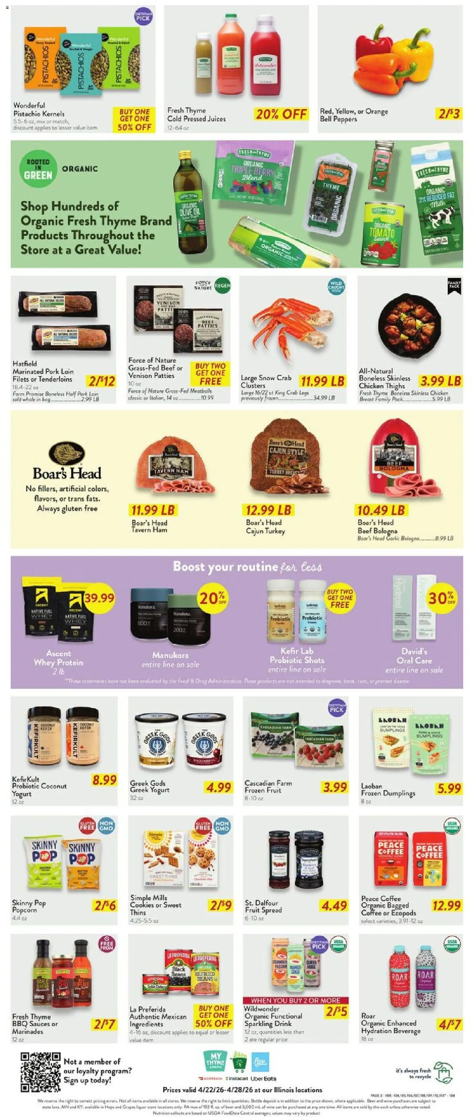 Fresh Thyme Weekly Ad - IL - valid from 22.04.2026 | Page: 4 | Products: Yogurt, Ham, Wine, Grapes