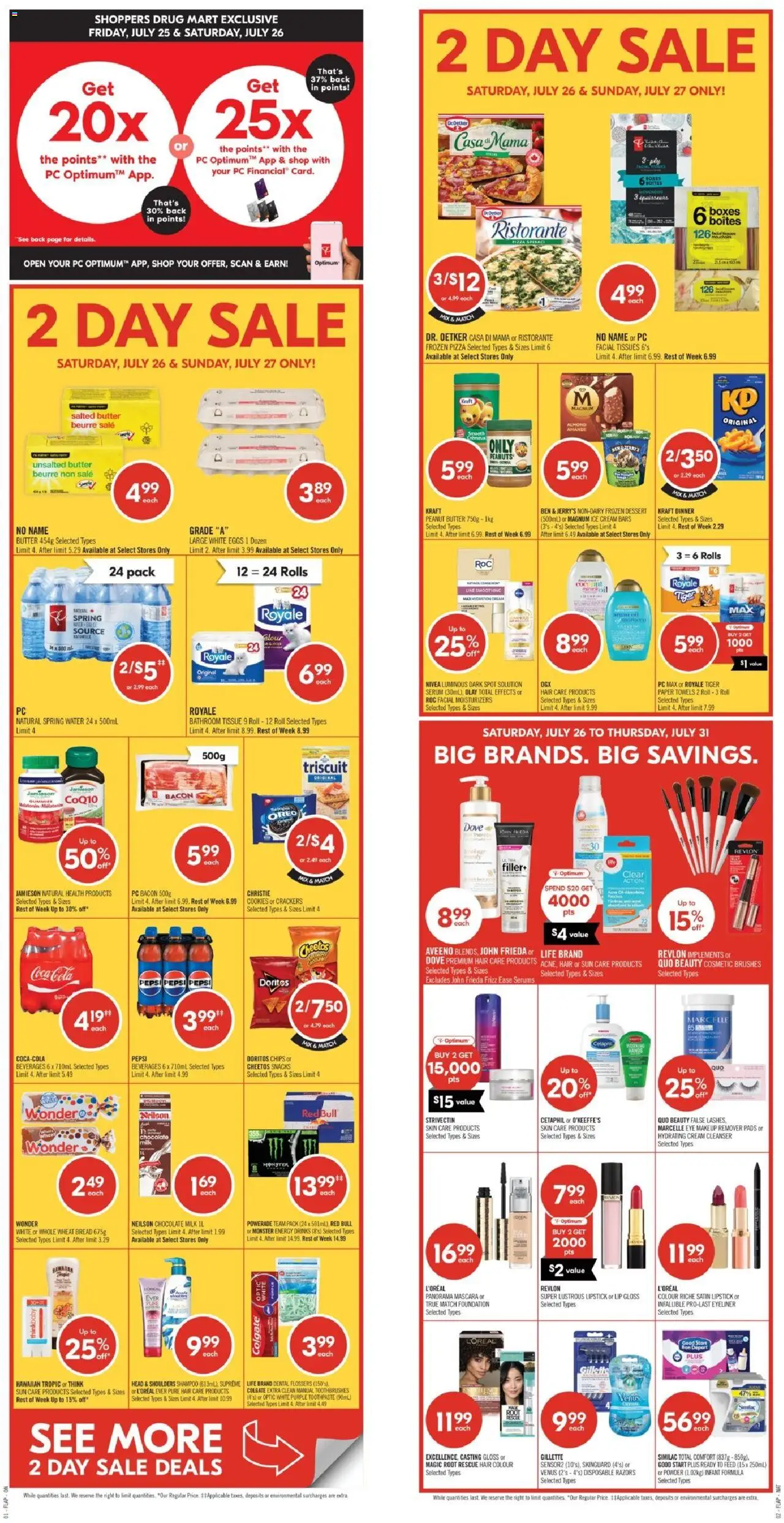 Shoppers flyer valid from 26.07.2025 | Page: 1 | Products: Toothpaste, Butter, Bread, Pizza