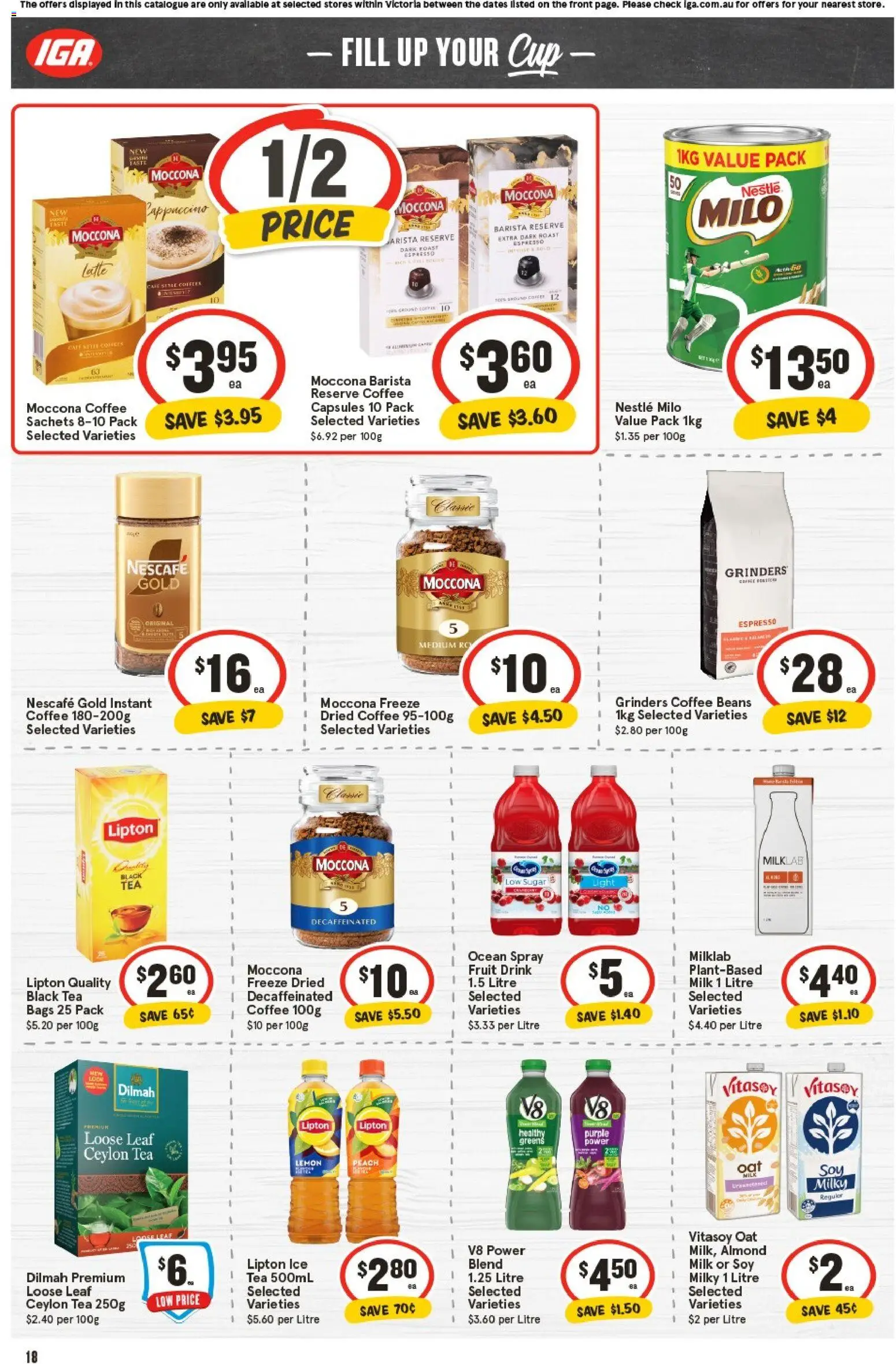 IGA catalogue - valid from 05.11.2025 | Page: 18 | Products: Coffee, Tea, Peach, Moccona