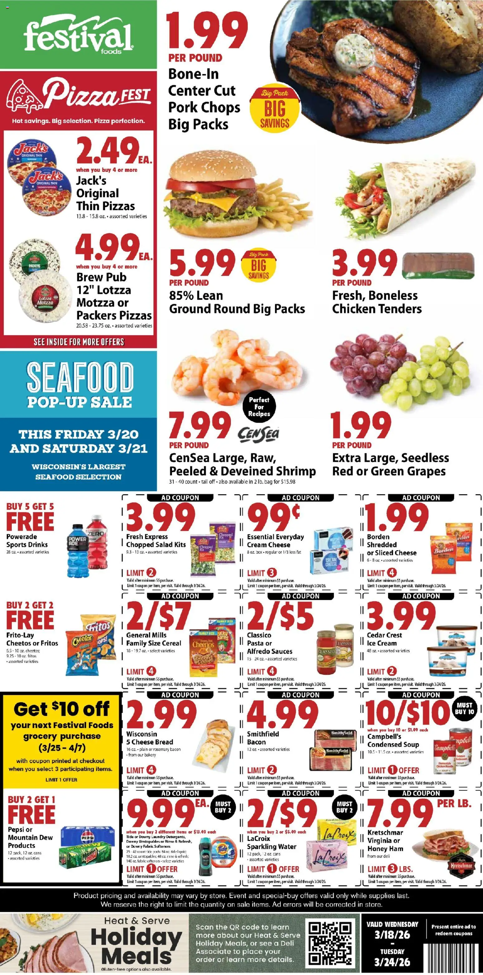 Festival Foods Weekly Ad - valid from 18.03.2026 | Page: 1 | Products: Cheese, Bread, Water, Grapes